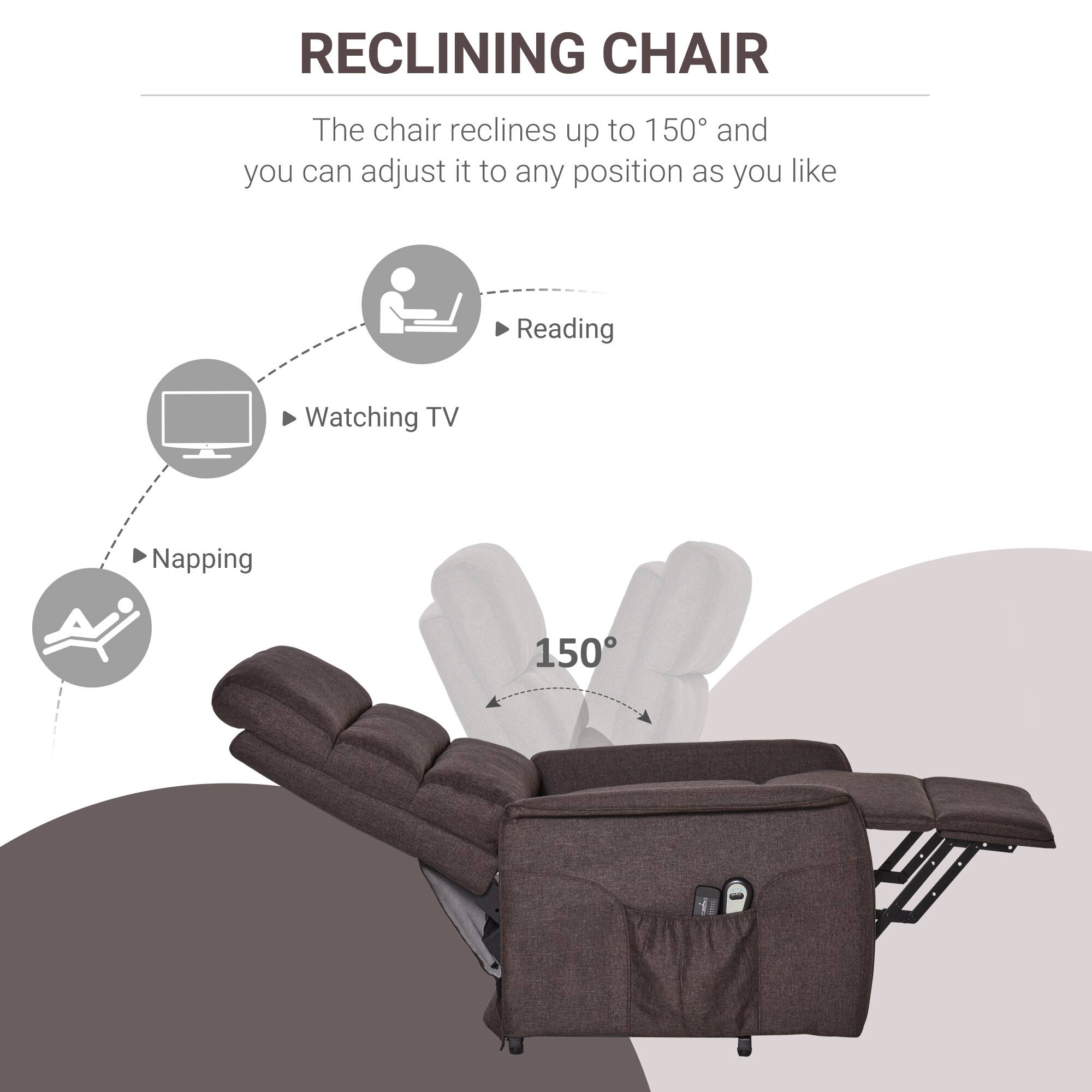 RECLINING CHAIR
The chair reclines up to 150° and you can adjust it to any position as you like
Reading
Watching TV
Napping
150°