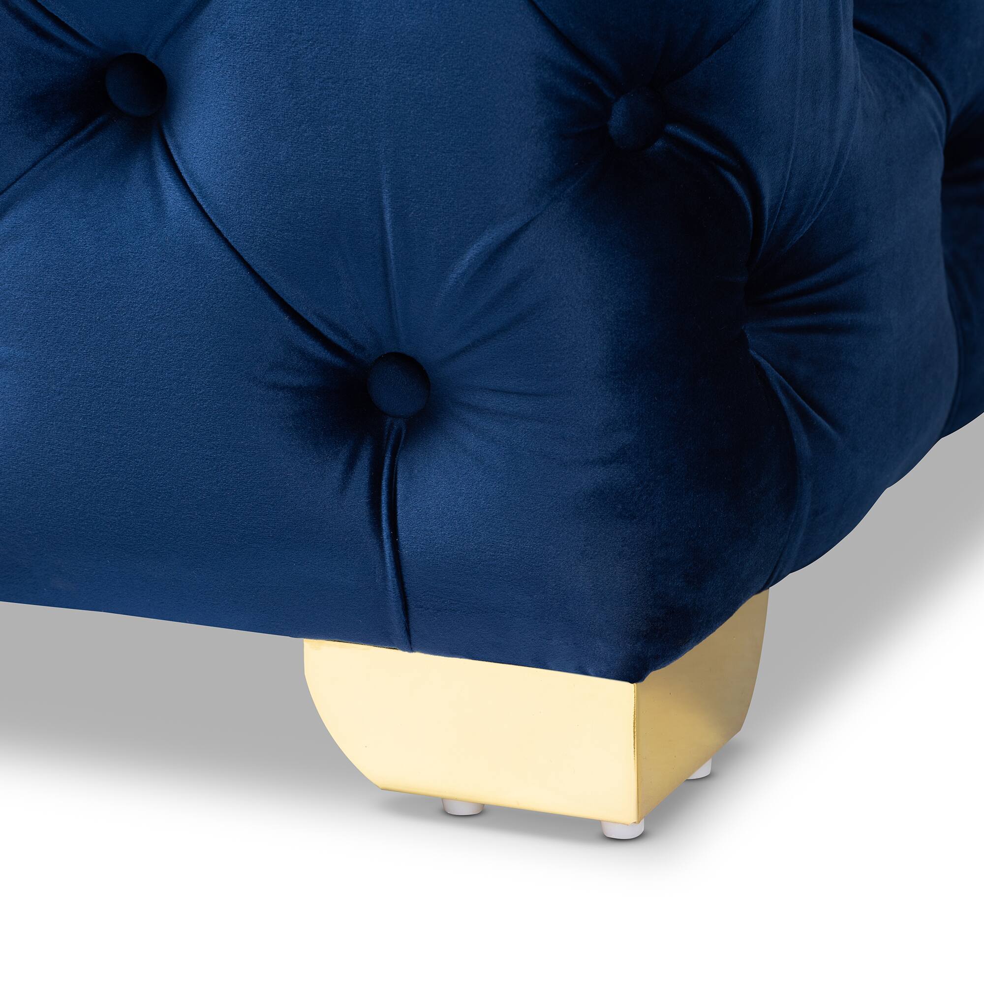 Alt View 1. Baxton Studio - Avara Glam and Luxe Velvet Fabric Upholstered Gold Finished Button Tufted Bench Ottoman - Royal Blue/Gold.