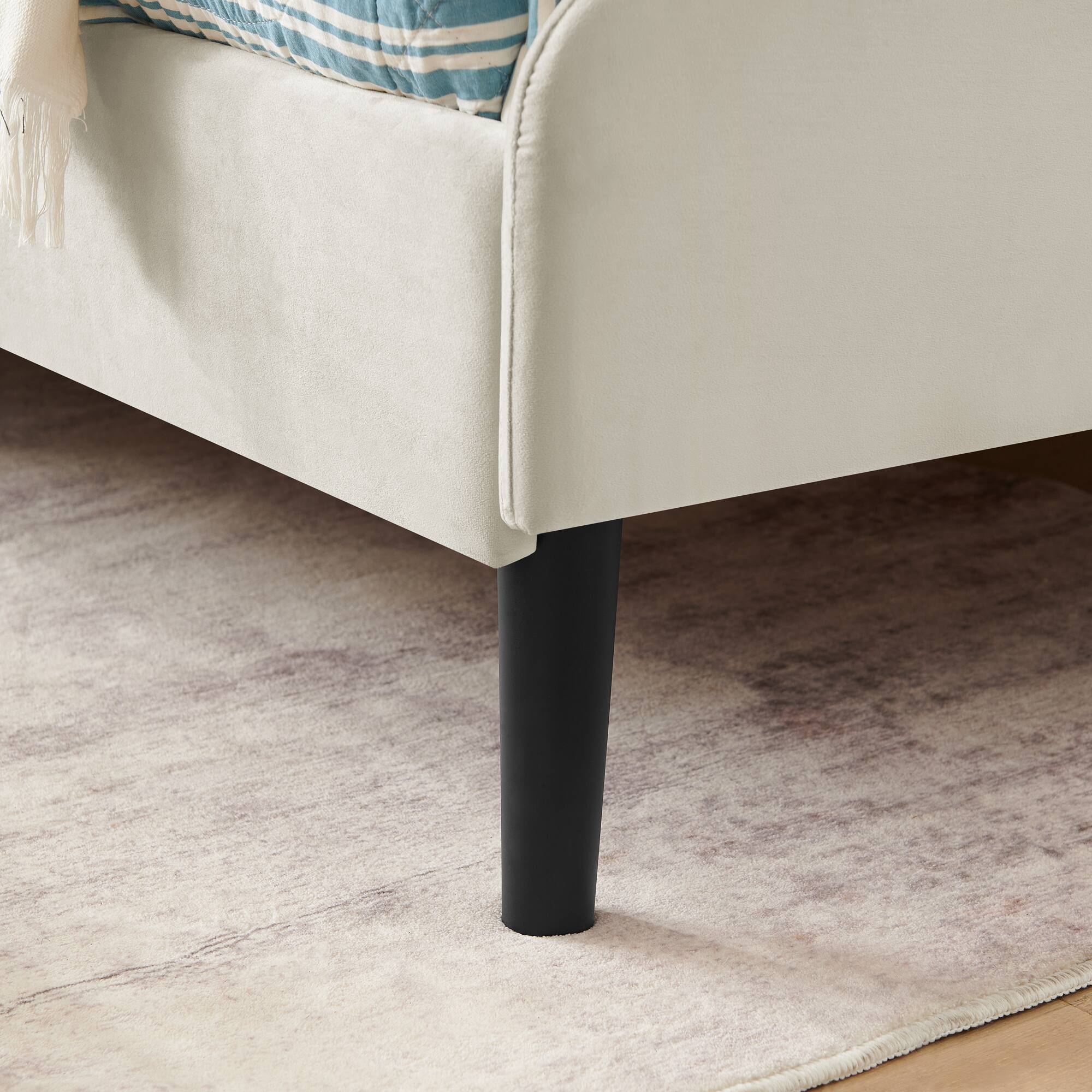 Alt View 4. TinyHomie - Twin Size Upholstered Platform Bed Frame 2 Storage Drawers Adjustable Velvet Sofa Bed Beige - white.