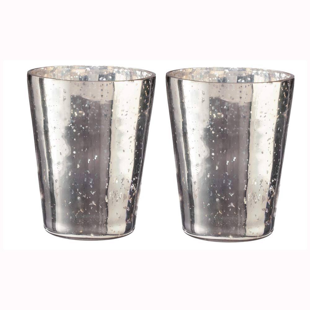 Front. Amber Sporting Goods - Champagne Vase Style Handmade Glass Votive Candle Holders for Wedding & Home Décor (Set of 2, Large).