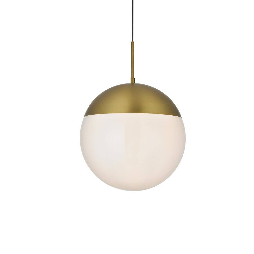 Back. Living District - Eclipse 14 Inch Pendant Frosted White Shade in Satin Gold - Satin Gold And Frosted White.