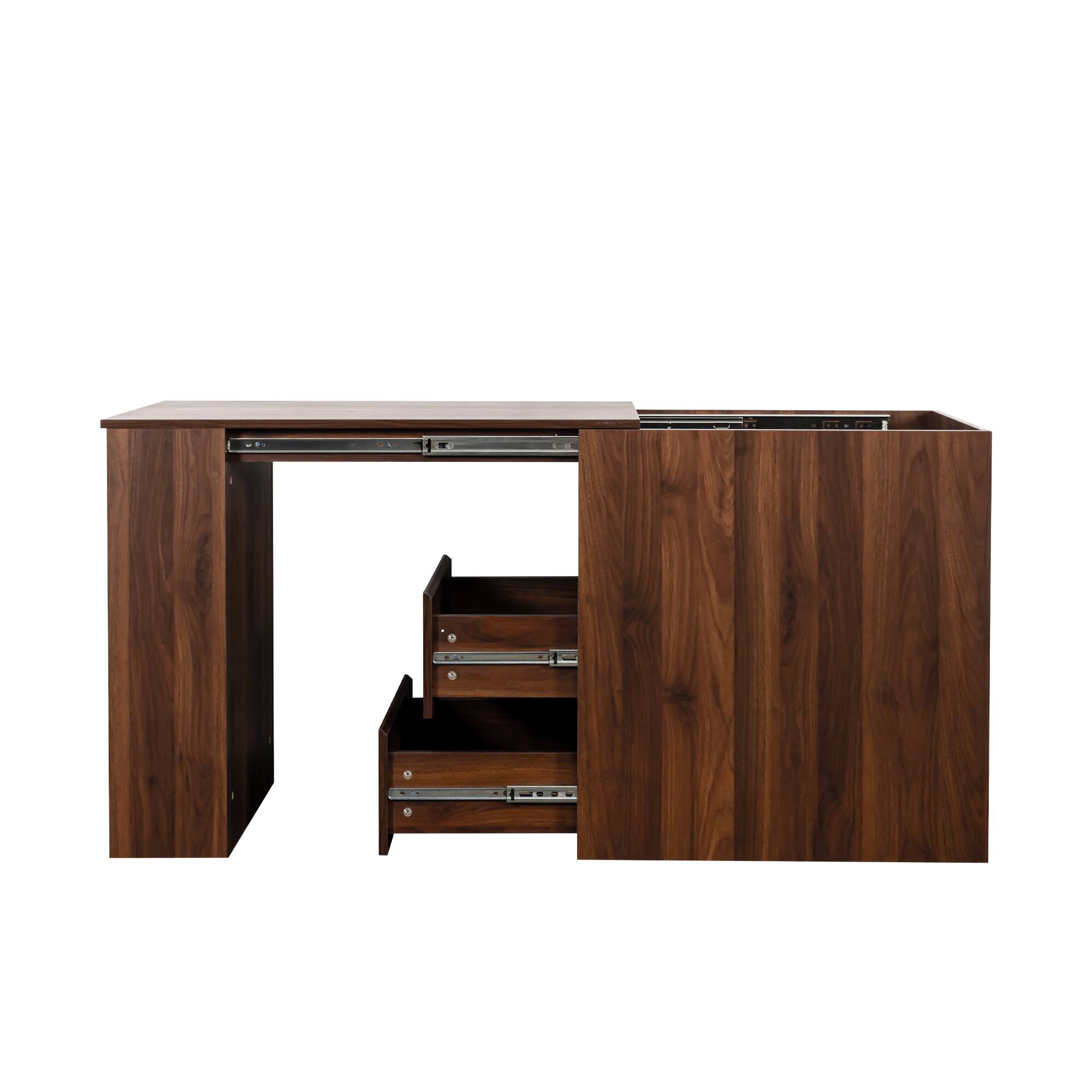 Alt View 7. Tiramisubest - Computer Desk with Drawers,Modern Corner Home Office storage with extendable table,Study Writing Desk Workstation - Walnut.