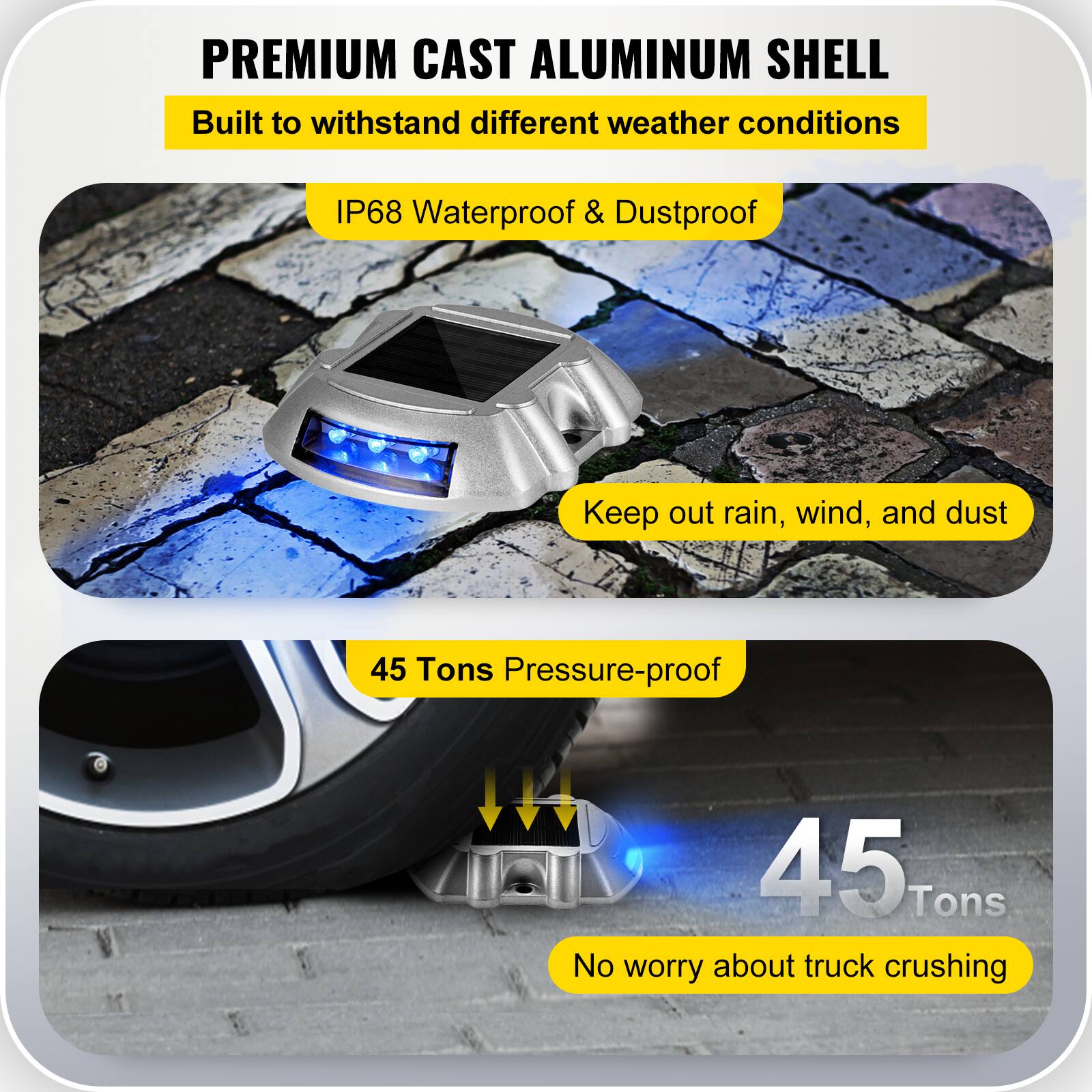 **PREMIUM CAST ALUMINUM SHELL**

- Built to withstand different weather conditions
- IP68 Waterproof & Dustproof
- Keep out rain, wind, and dust
- 45 Tons Pressure-proof
- No worry about truck crushing