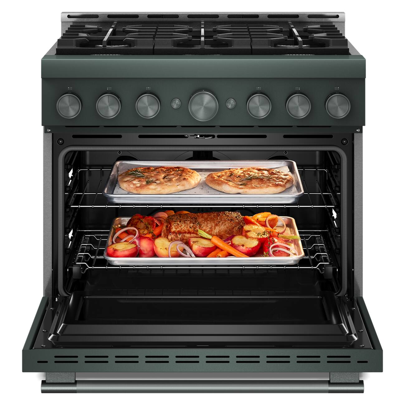 Angle. KitchenAid - 36 in. Wide 6 burners 5.1 cu. ft. Commercial Gas Range with No Preheat Air Fry Mode and 6 Burner - Juniper.