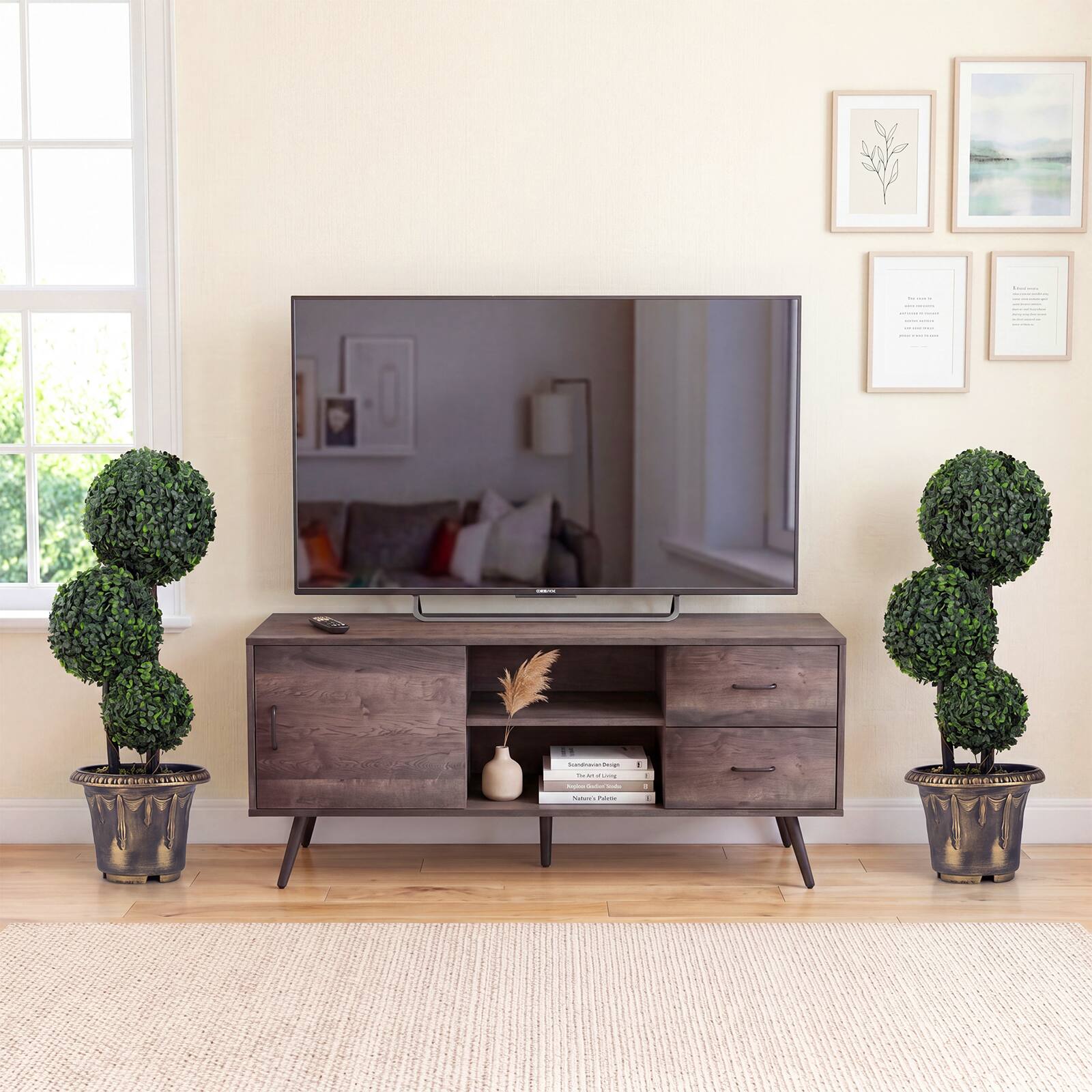 Alt View 5. Gymax - Gymax 2PCS 2.5 FT Artificial Boxwood Topiary Tree Sun-Protective Triple Ball Shrubs - Green.