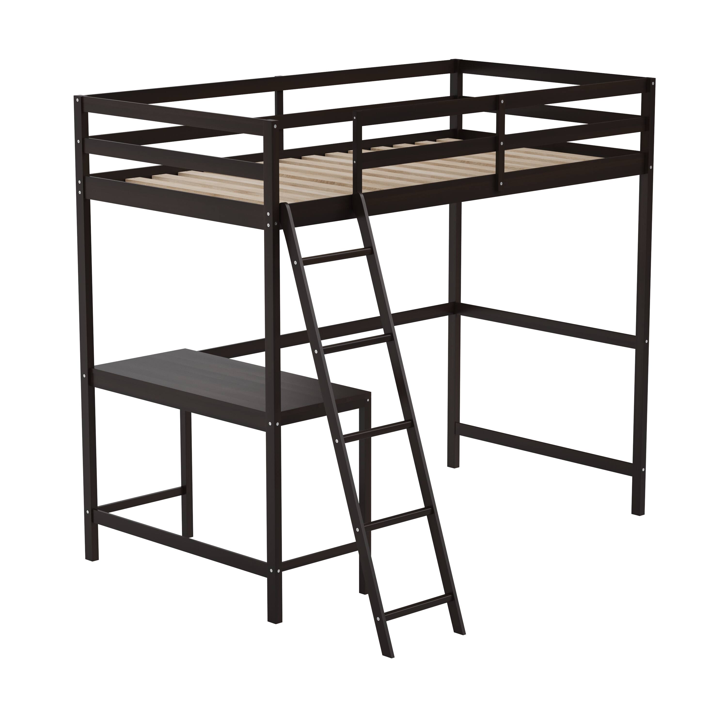 Alt View 1. Emma + Oliver - Wooden Loft Bed Frame with Integrated Desk and Ladder - Espresso.