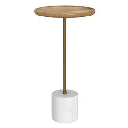 Simpli Home - Turner 12 inch Wide Solid Mango/Genuine Marble/Iron Modern End Table in Natural/Antique Brass/White - Natural, Antique Brass