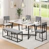 Front. paproos - 6-Piece Dining Table Set, 51.18'' Faux Marble Rectangular Table with 4 Velvet Upholstered Dining Chairs and Bench - Dark Gray.