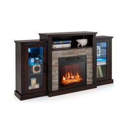 SlickBlue - Modern TV Stand with Fireplace Insert and 16-Color LED Light Entertainment Center - Dark Brown