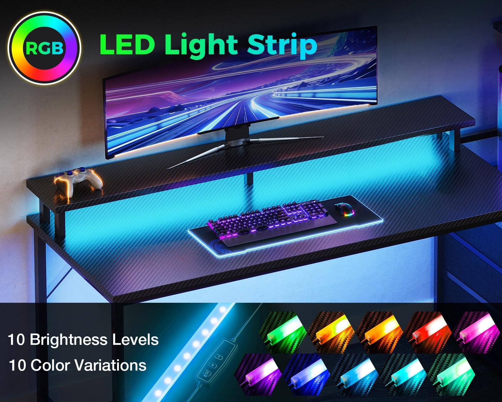 RGB  
LED Light Strip  
10 Brightness Levels  
10 Color Variations