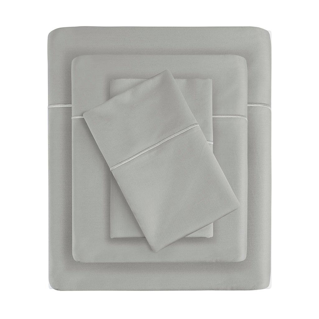 Front. Gracie Mills - Gracie Mills Noelia 600 Thread Count Cotton Sheet Set - Light Grey.