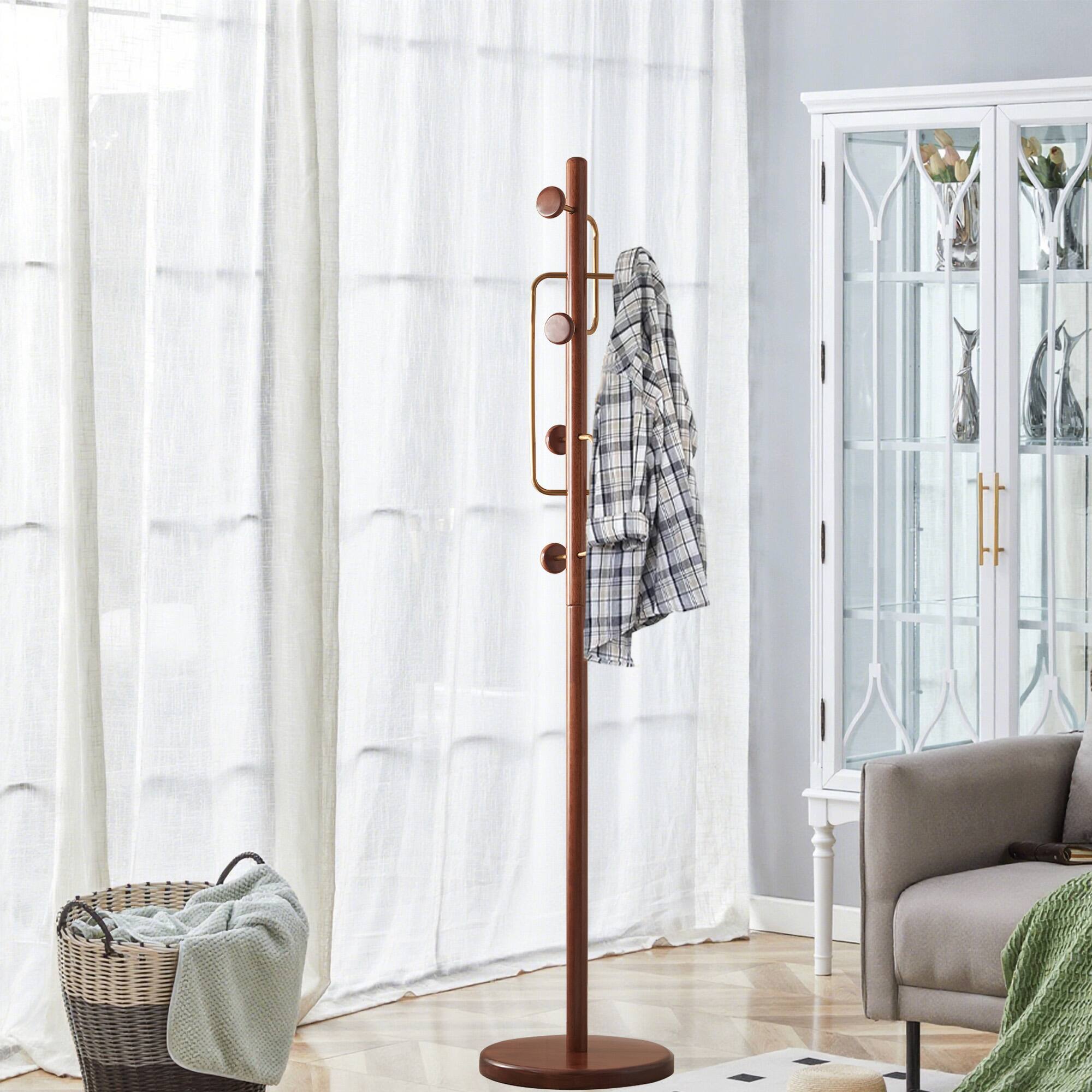 Alt View 6. Chateau Abodes - Wood Coat Rack Freestanding with 6 Hooks, Hall Tree Sturdy Base for Entryway, Hallway, Bedroom - Walnut.