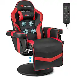 Costway - Massage Swivel Gaming Chair with Recline - Red + Black