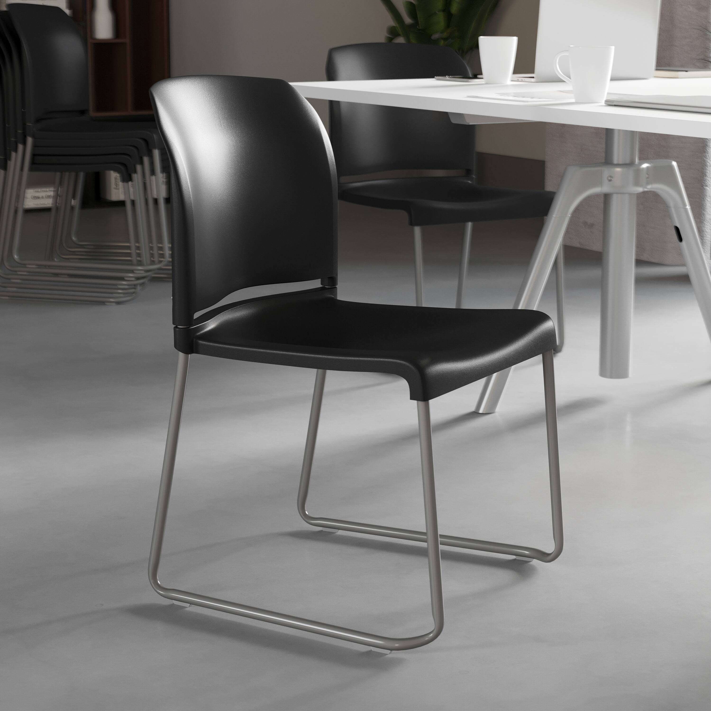 Alt View 4. Emma + Oliver - Home and Office Guest Chair Full Back Contoured Sled Base Stack Chair - Black.