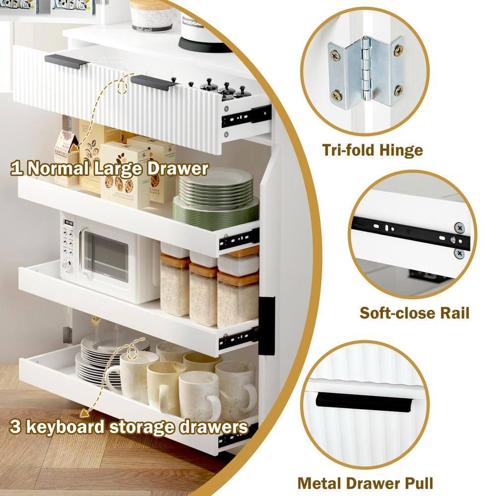 1 Normal Large Drawer  
3 keyboard storage drawers  
Tri-fold Hinge  
Soft-close Rail  
Metal Drawer Pull