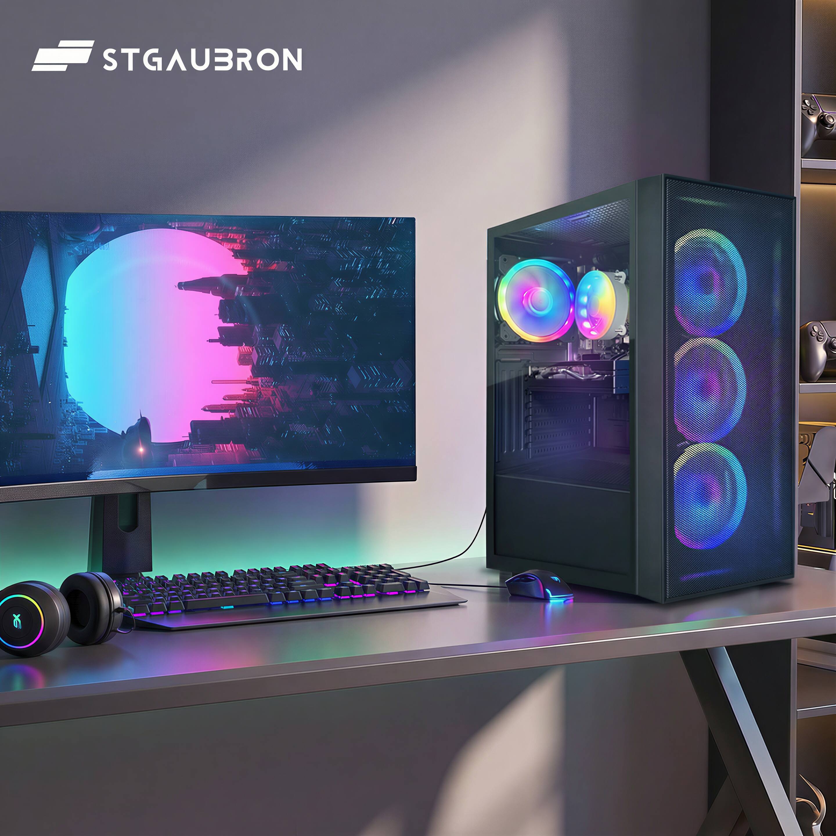 Alt View 2. STGAubron - STGAubron Gaming PC Computer Desktop, Radeon RX 580 8G, Intel Core I7 8th up to 4.1GHz, 16G DDR4 RAM, 1T SSD, Win11 Home - Black.