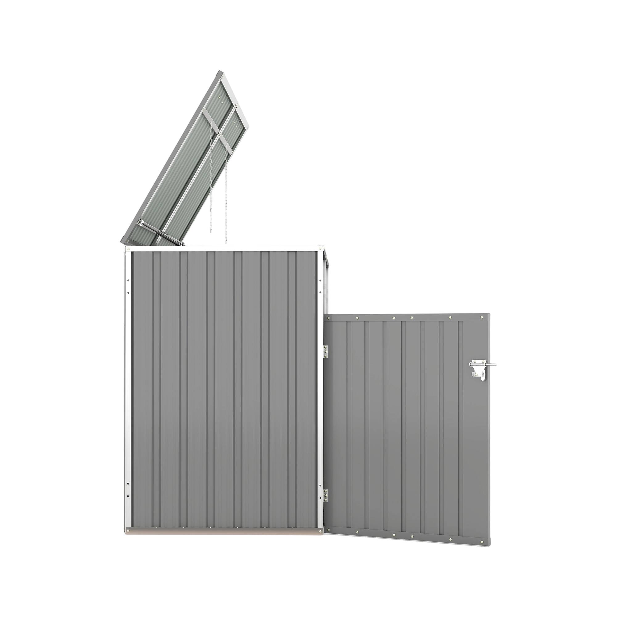 Alt View 8. Mondawe - 2 Trash Garbage Bin Shed Stores with Pneumatic Support Rod,Lockable Doors & Waterproof Lid Chain - Light Gray.