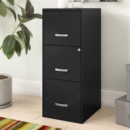 Back. SlickBlue - Secure 3-Drawer Metal File Cabinet – 2 Locking Drawers for Documents - Black.