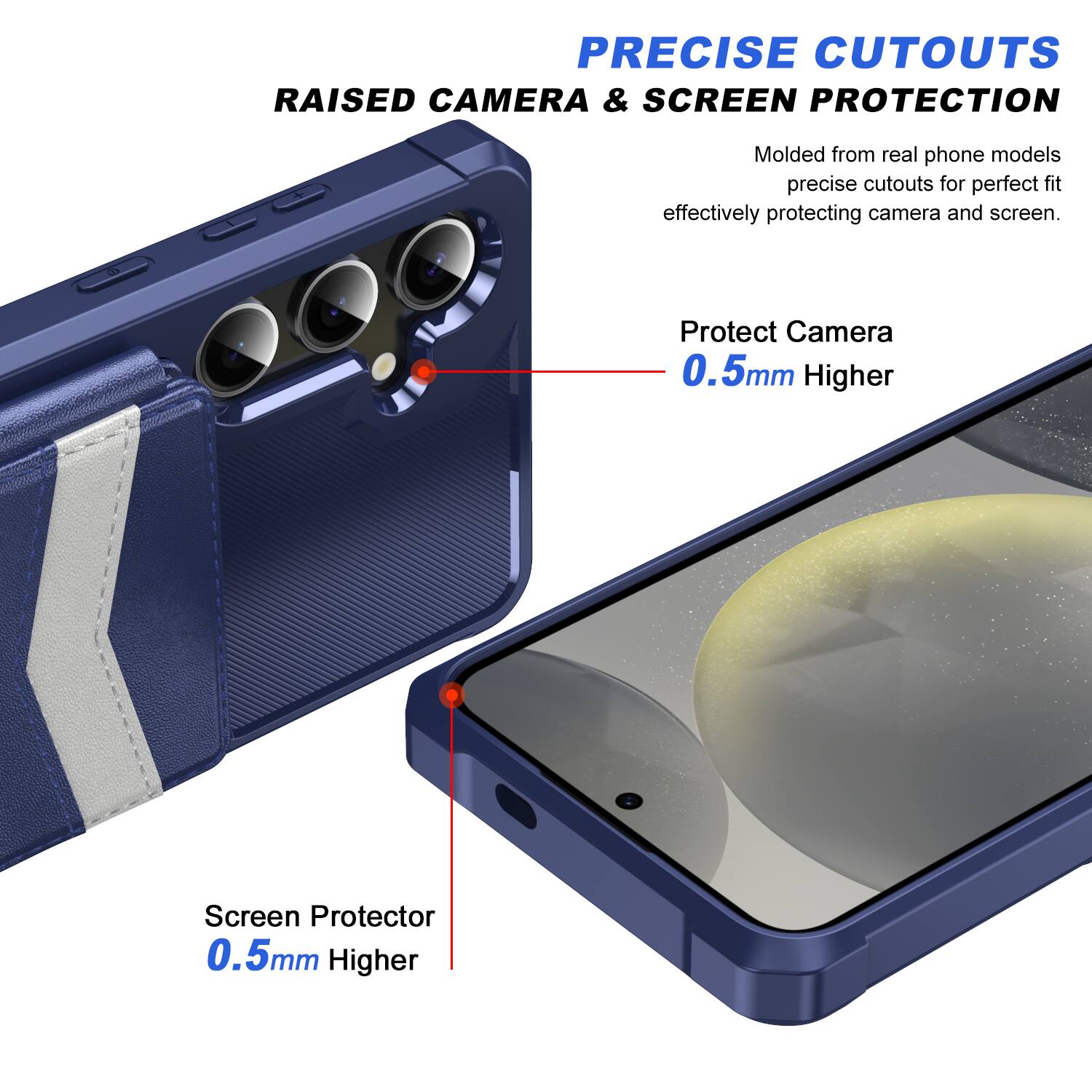 PRECISE CUTOUTS RAISED CAMERA & SCREEN PROTECTION

Molded from real phone models, precise cutouts for perfect fit effectively protecting camera and screen.

Protect Camera 0.5mm Higher

Screen Protector 0.5mm Higher