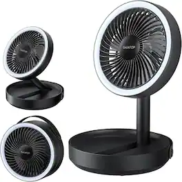 Loheer - Portable Desk Fan Foldable Rechargeable 6000mAh Battery Powered with Night Light Small Travel Camping Fan