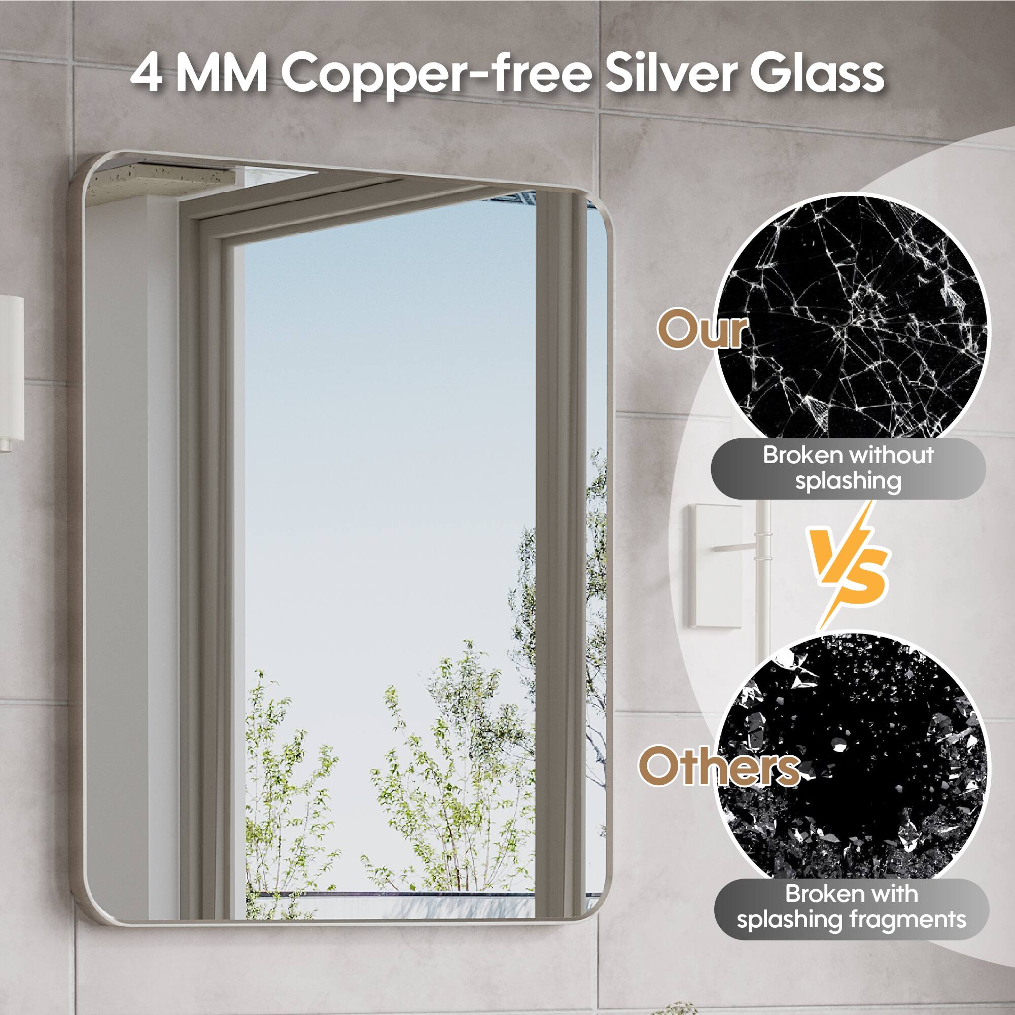4 MM Copper-free Silver Glass

Our
Broken without splashing

vs

Others
Broken with splashing fragments