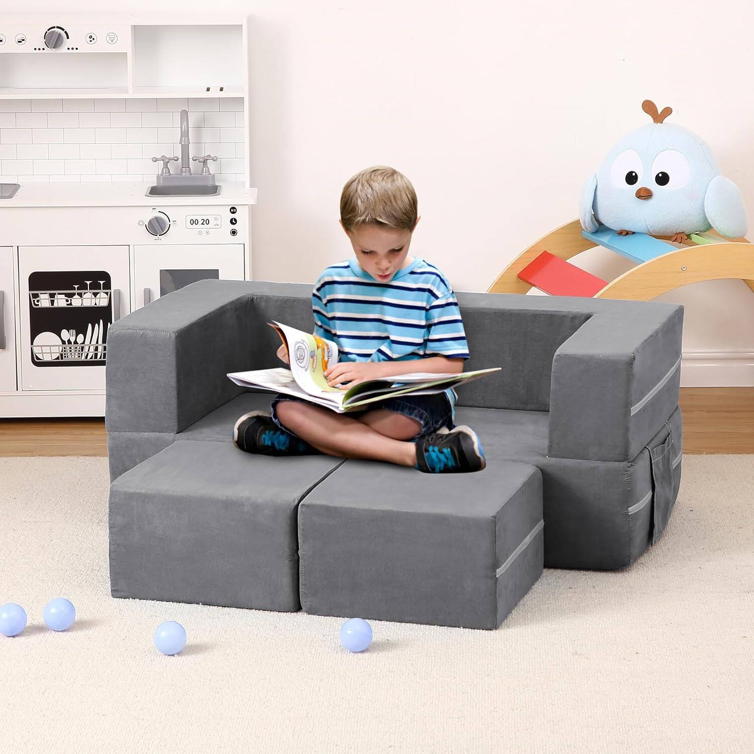 Alt View 1. Babevy - GarveeHome Kids Couch 3PCs Modular Kids Play Couch Toddler Couch Kids Convertible Sofa Foam Floor Sofa - Multiple colors/finishes.