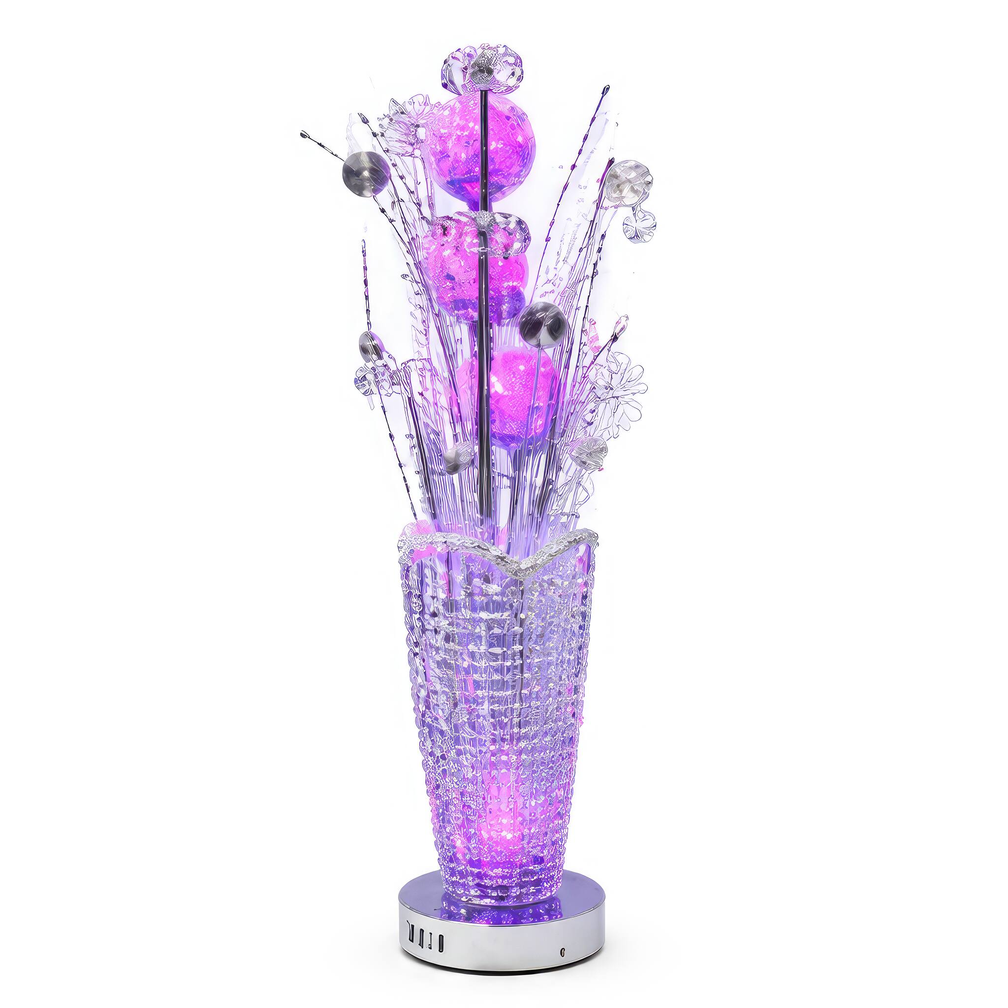 Angle. FC Design - 27"H Changing Peach LED Floral Bouquet in Faux Crystal Vase Table Lamp.