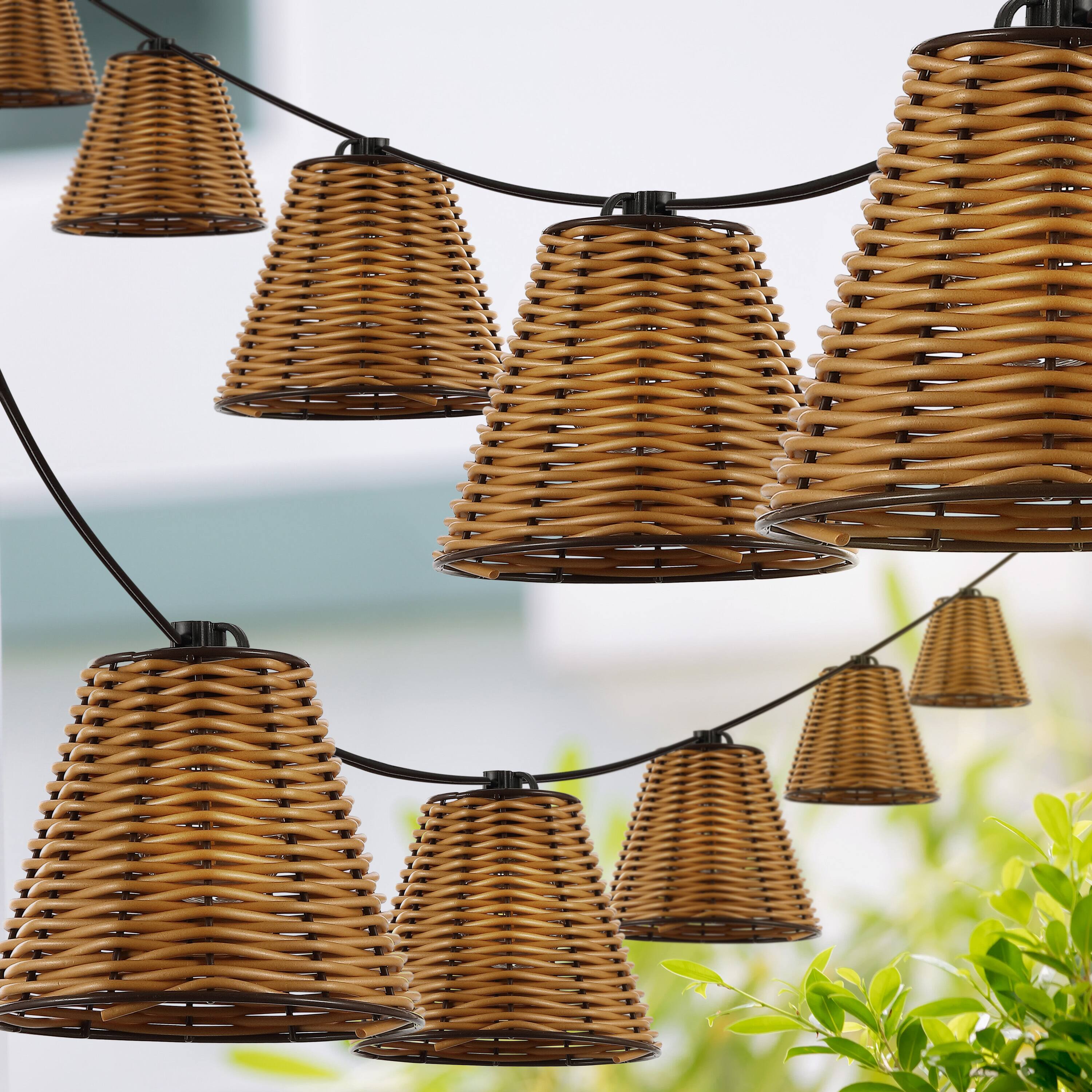 Alt View 4. Jonathan Y - Payton 10-Light Indoor/Outdoor 10 ft. Classic Cottage LED G40 Faux-Rattan Shaded String Lights, Brown - Brown.