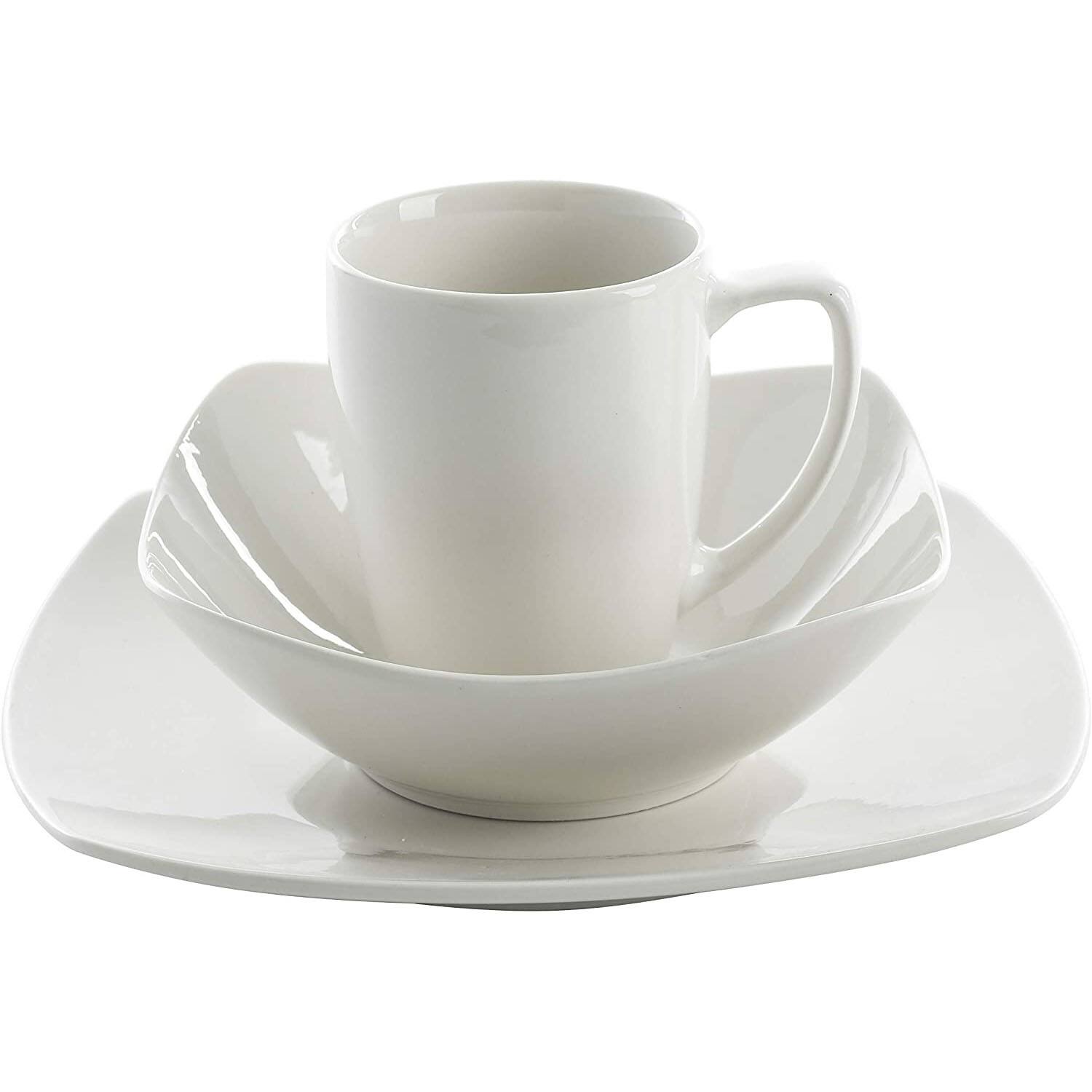 Alt View 10. Gibson - Gibson Zen Buffetware 12 Piece Square Dinnerware Plate, Bowl, & Mug Set, White - White (Soft Square).