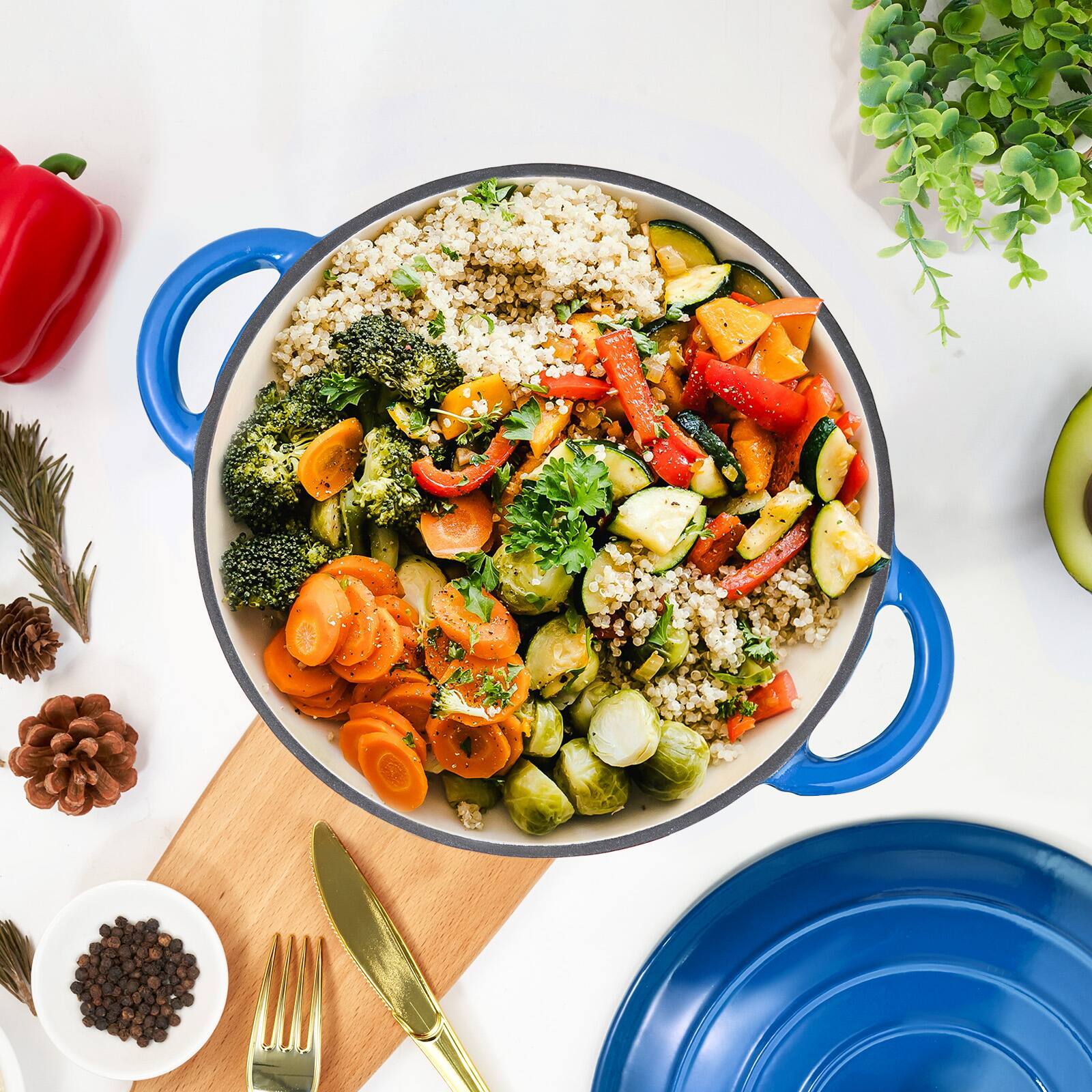 Alt View 1. MOOSOO - 4.5 Quart Dutch Oven Pot with Lid, Non Stick Enameled Cast Iron Dutch Oven For Baking, Braising, Stews, Roasting - Blue.