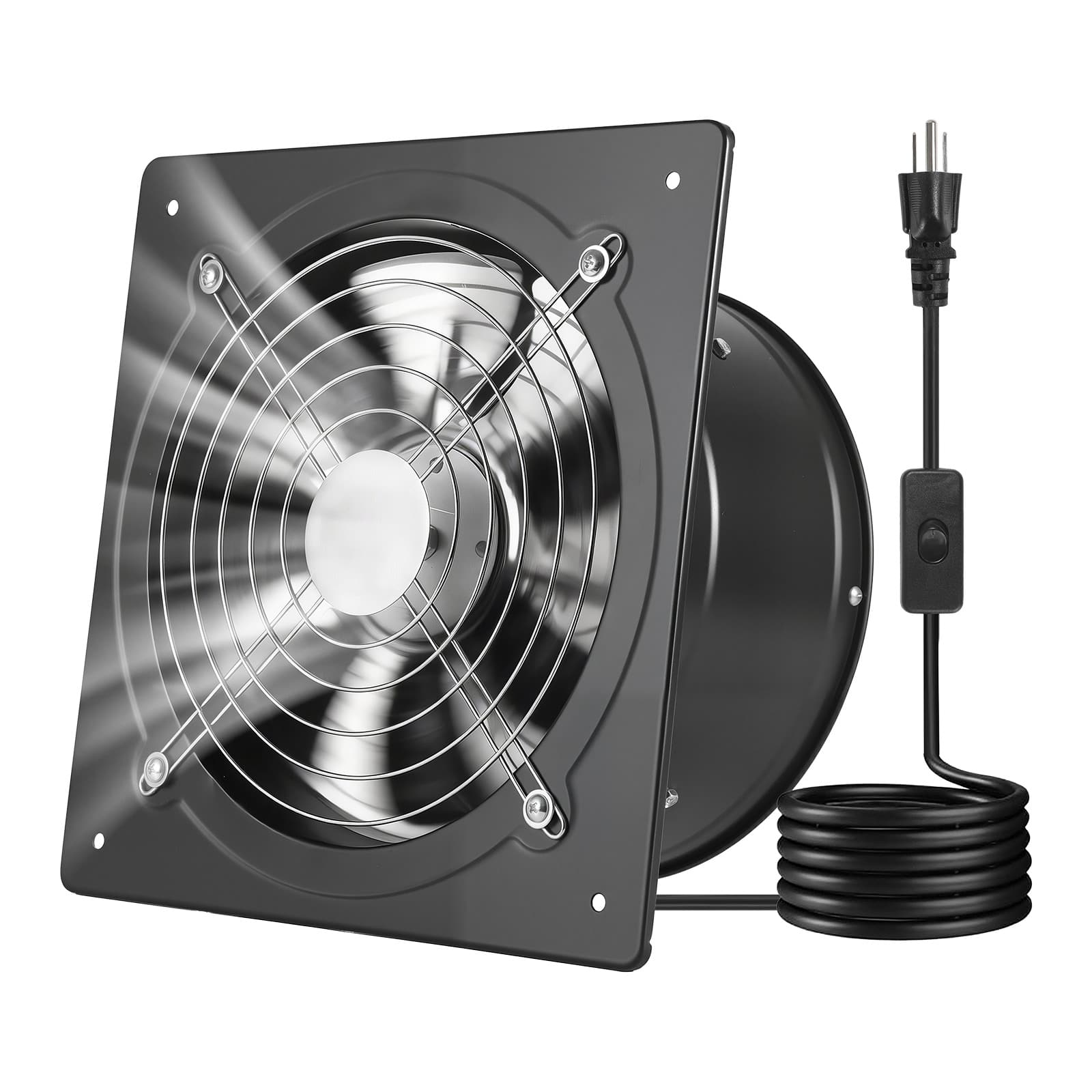VEVOR - 10 Inch Exhaust Fan, 988 CFM High Velocity Wall Mount Vent Fan with On/Off Control, Low Consumption - Black
