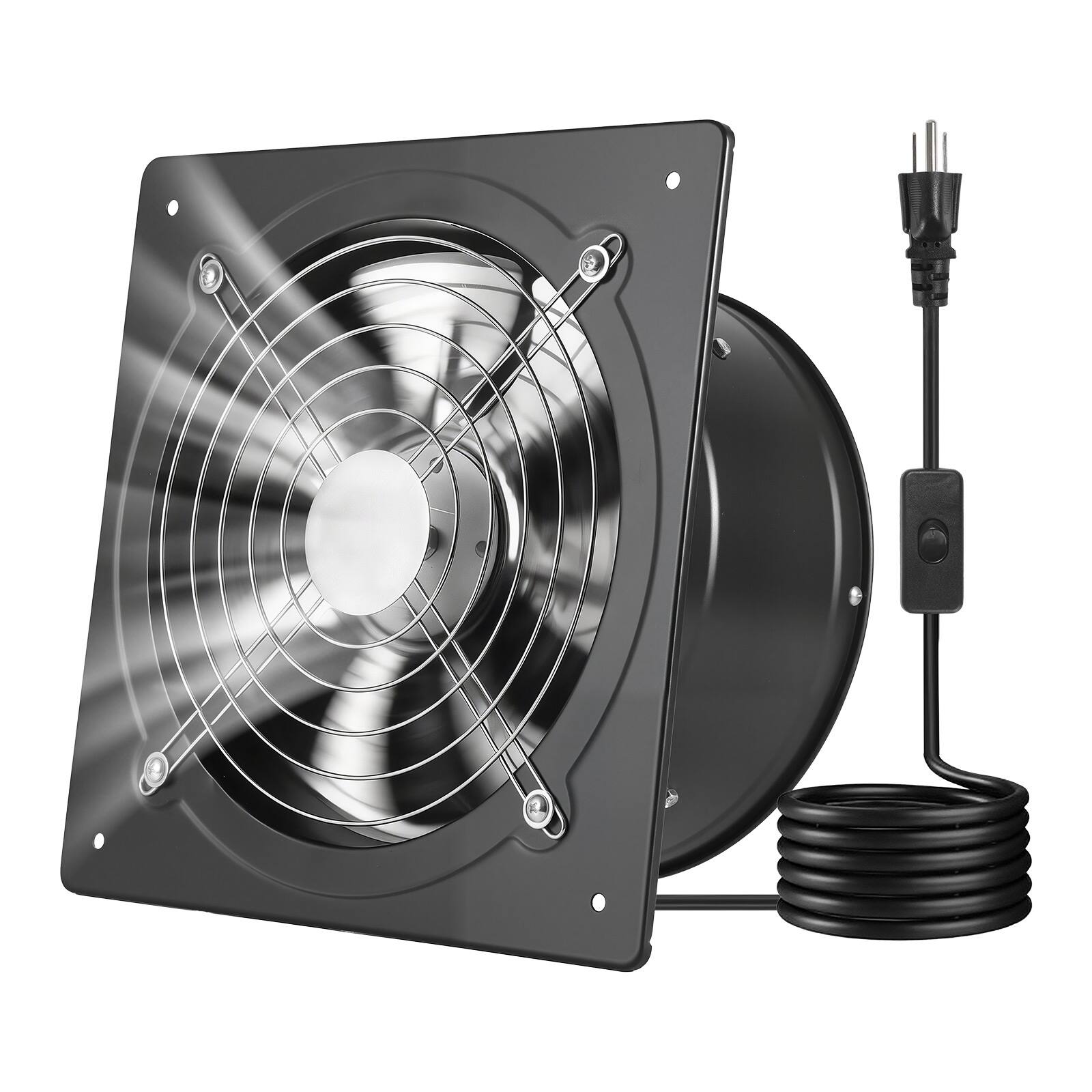 VEVOR - 10 Inch Exhaust Fan, 988 CFM High Velocity Wall Mount Vent Fan with On/Off Control, Low Consumption - Black