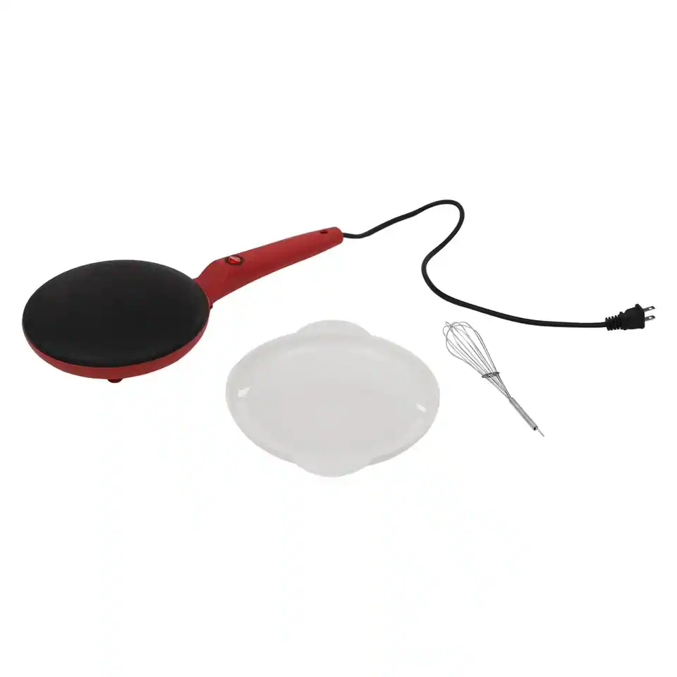 Alt View 4. Home Collection - Electric Crepe Maker 8-Inch Non-Stick Pancake Griddle 550W Red Portable Baking Pan - Red.