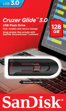 SANDISK - Cruzer Glide 3.0 USB Flash Drive - 128GB - Black