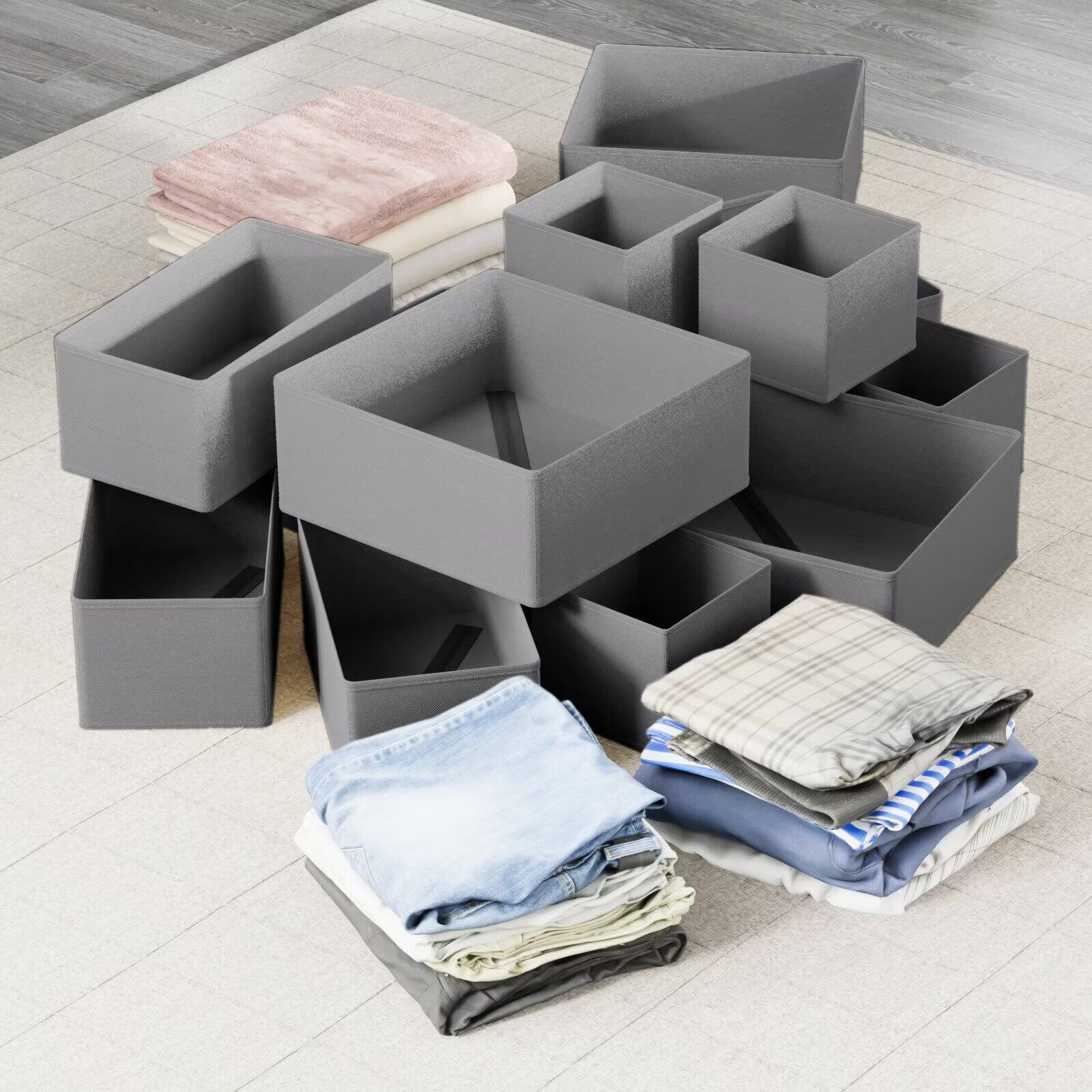 Back. Tooloton - Closet Drawer Organizers, 12-Pack Storage Bins and Drawer Dividers (Grey) - Grey.