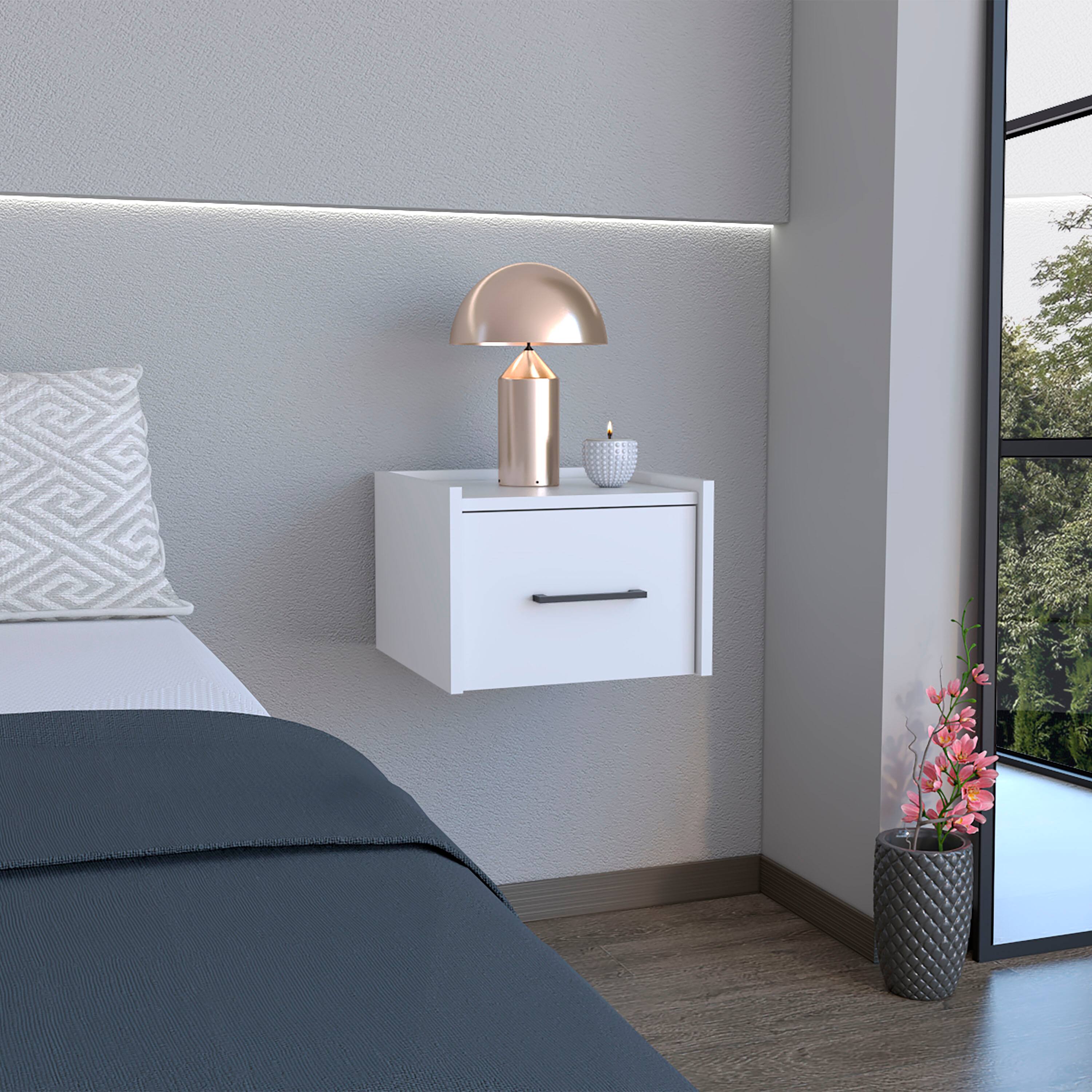 Left. Tiramisubest - Floating Nightstand, Space-Saving Design with Handy Drawer and Surface, White - White.
