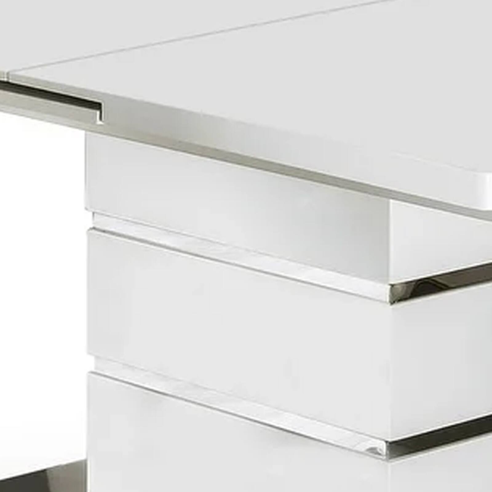 Alt View 2. Manhattan Lane - Extendable Dining Table with Metal Base, White and Silver - White and Silver.