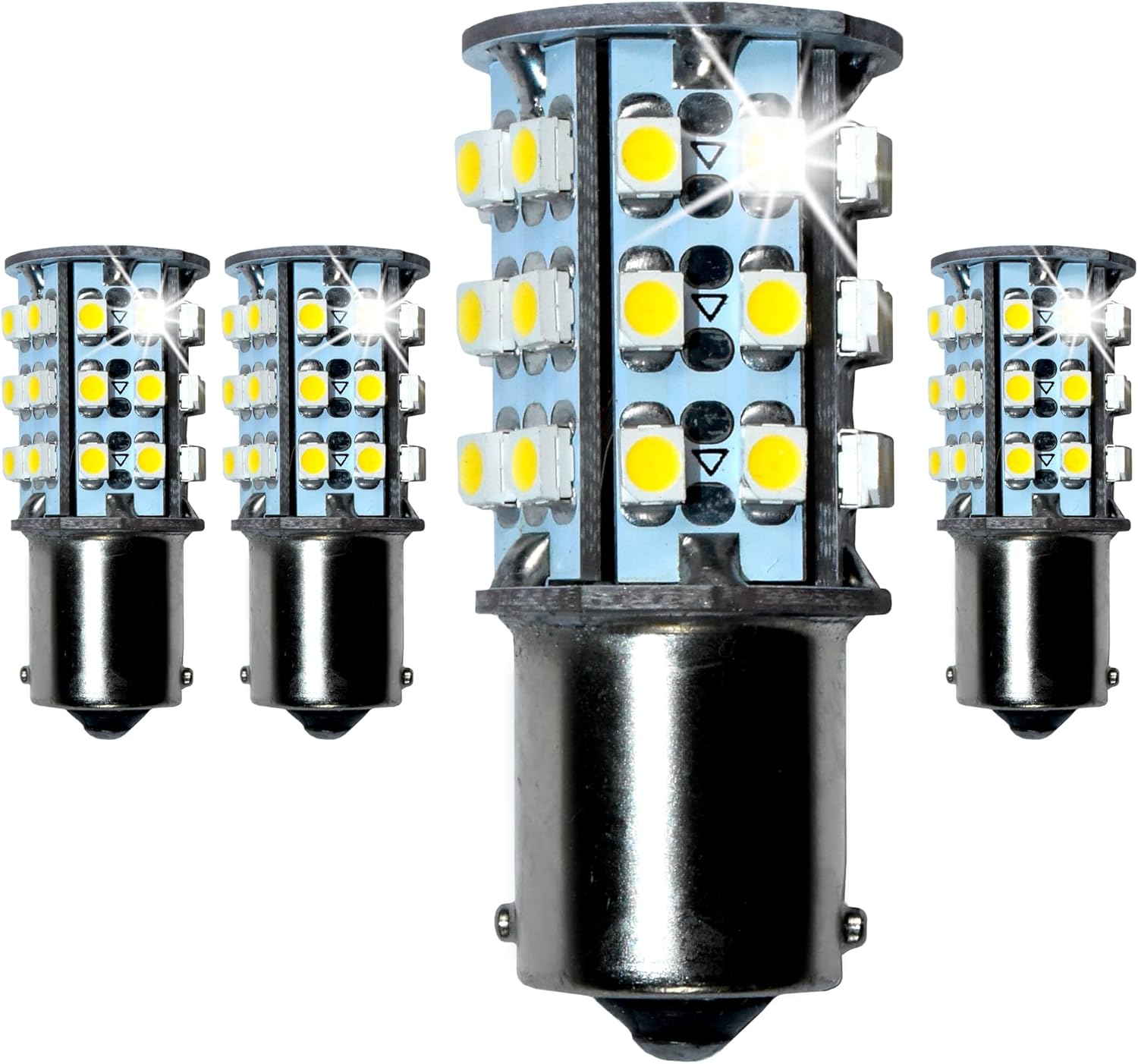 Front. HQRP - HQRP 4-Pack BA15s Bayonet LED Bulbs 30x3528 SMD Natural White Replaces 93/1141/1156 for RV Ceiling/Porch.