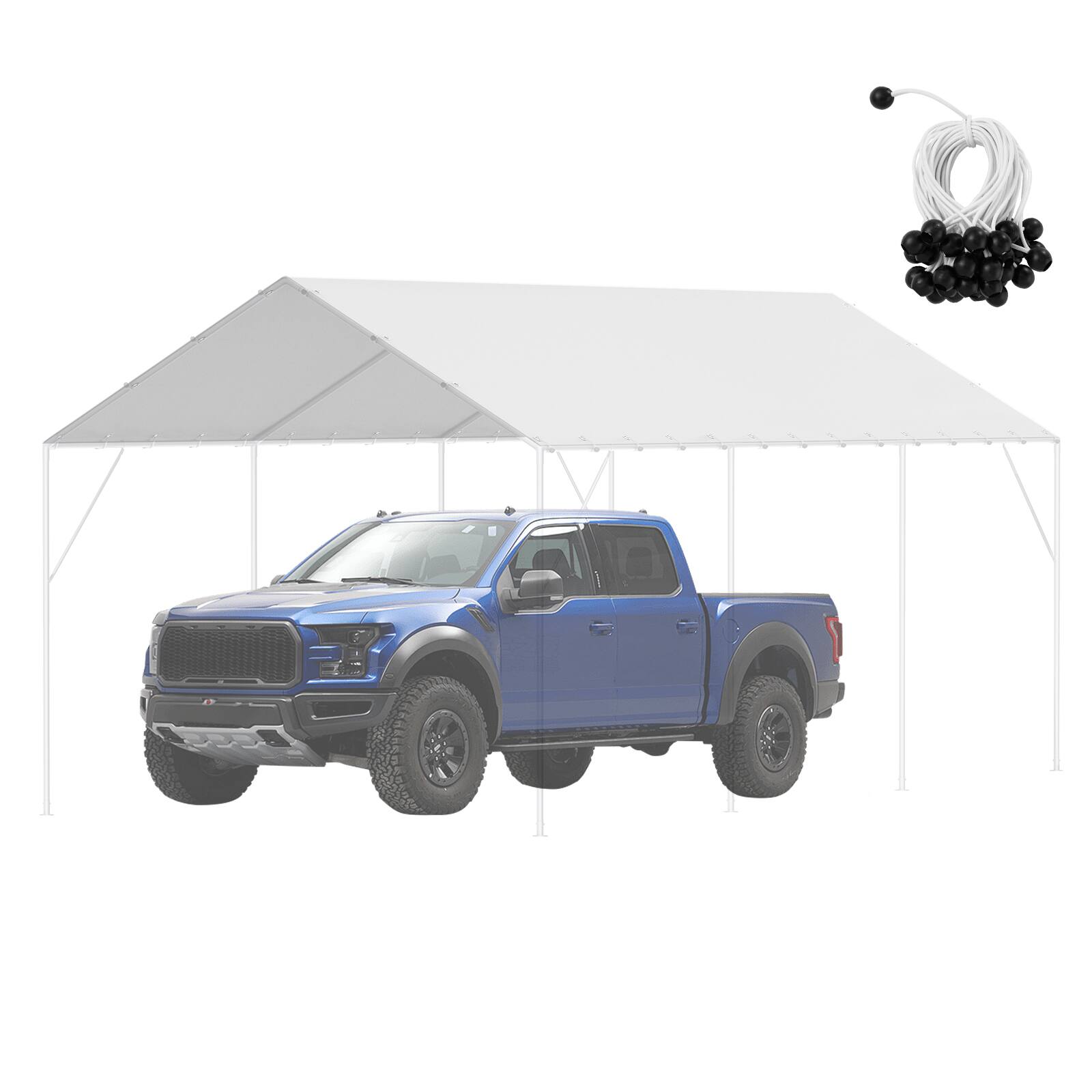 Alt View 5. VEVOR - 10 x 20 ft Carport Replacement Canopy Cover, Garage Top Tent Shelter Tarp Heavy-Duty Waterproof & UV Protected - White.