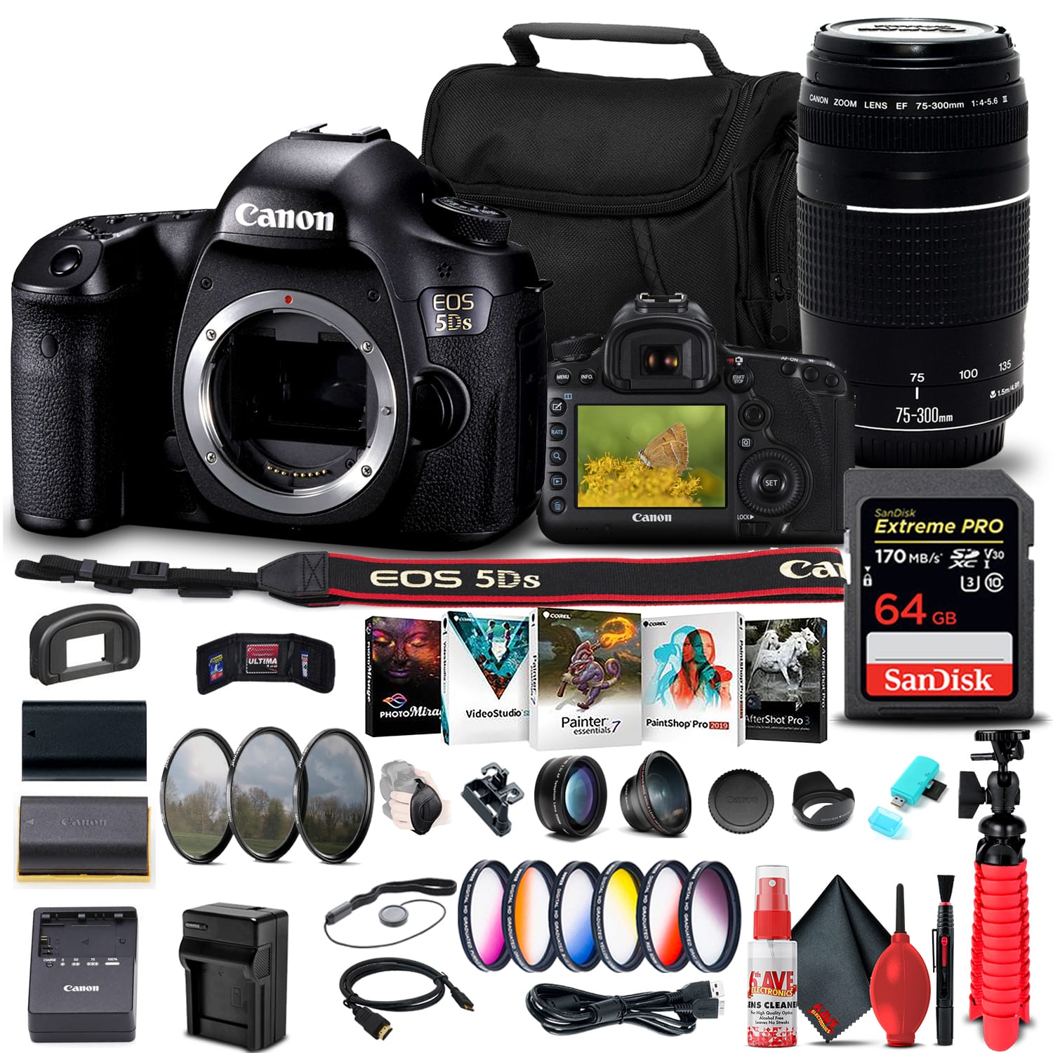 EOS 5DS DSLR Camera (Body Only) (0581C002) + Canon Lens Advanced Bundle (International Version)