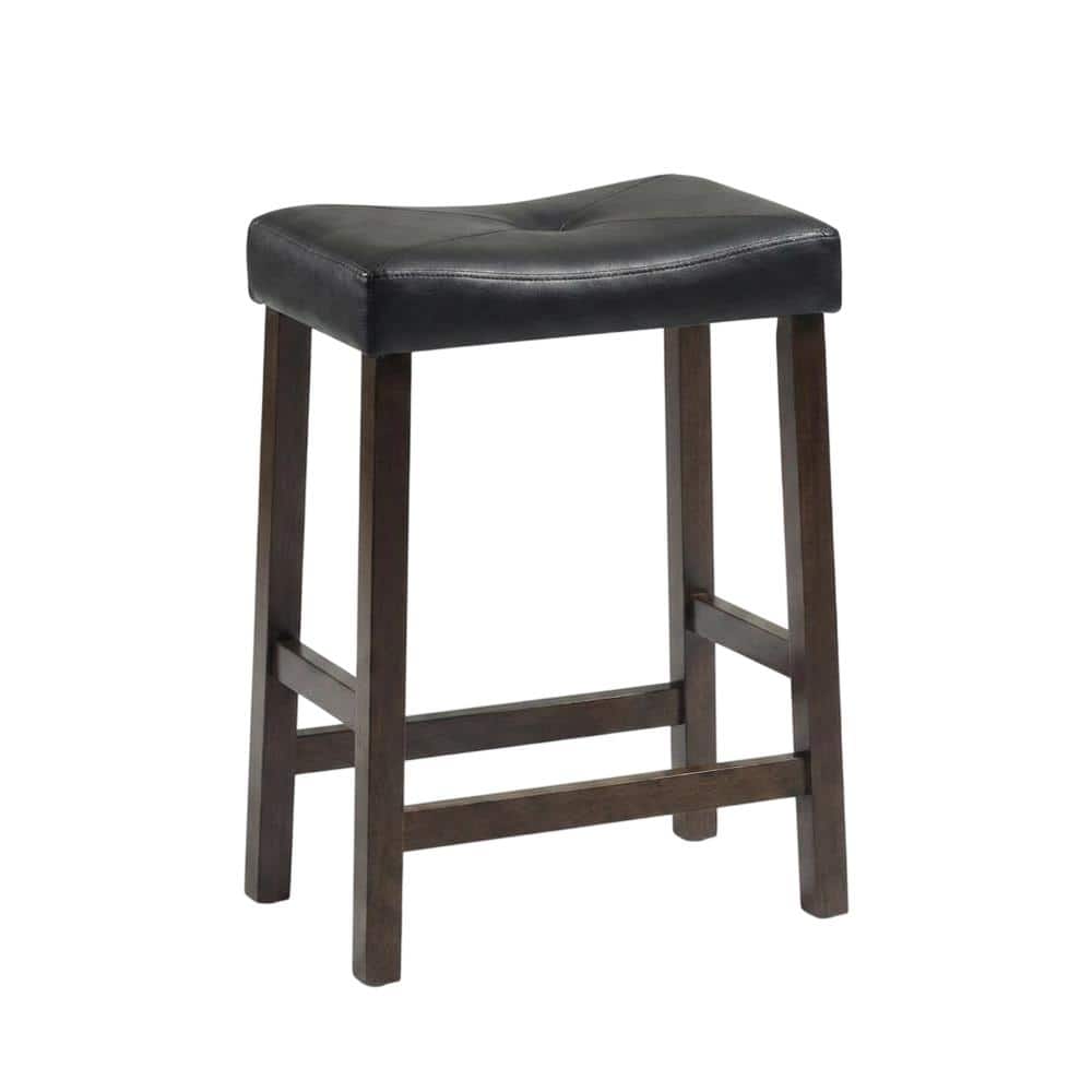 Crosley Furniture - Upholstered Saddle Seat 2Pc Counter Height Bar Stool Set - 2 Stools - Mahogany