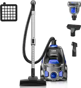GlowWise - Pet Vacuum Cleaner, 1600W 32Kpa Suction, HEPA Filter for Pet Hair on Hard Floors & Carpet, 5 Tools Included - Blue