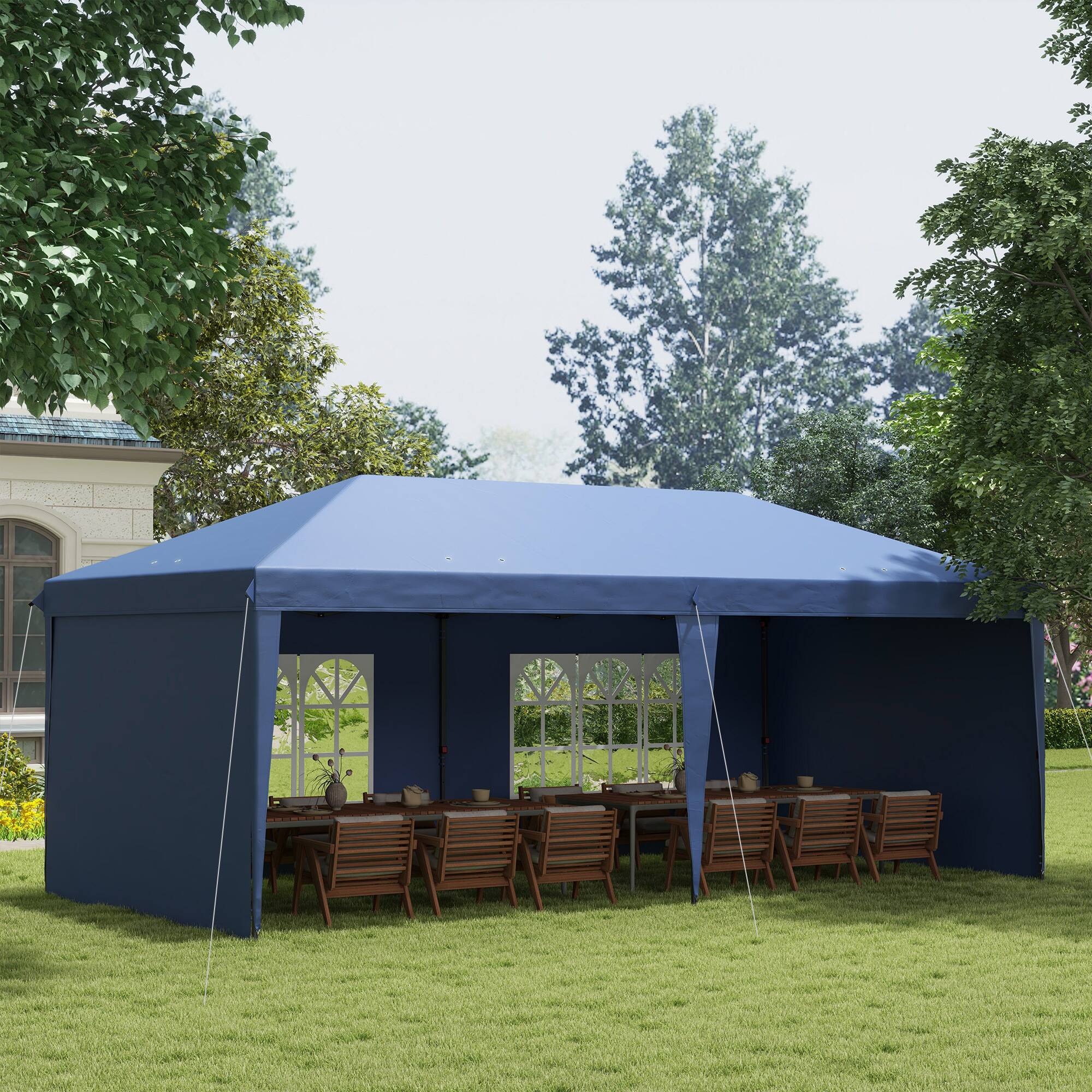 Alt View 1. Outsunny - 10' x 20' Pop Up Canopy Tent with 4 Sidewalls, Heavy Duty Tents for Parties, Outdoor Instant Gazebo with Carrying Bag - Blue.