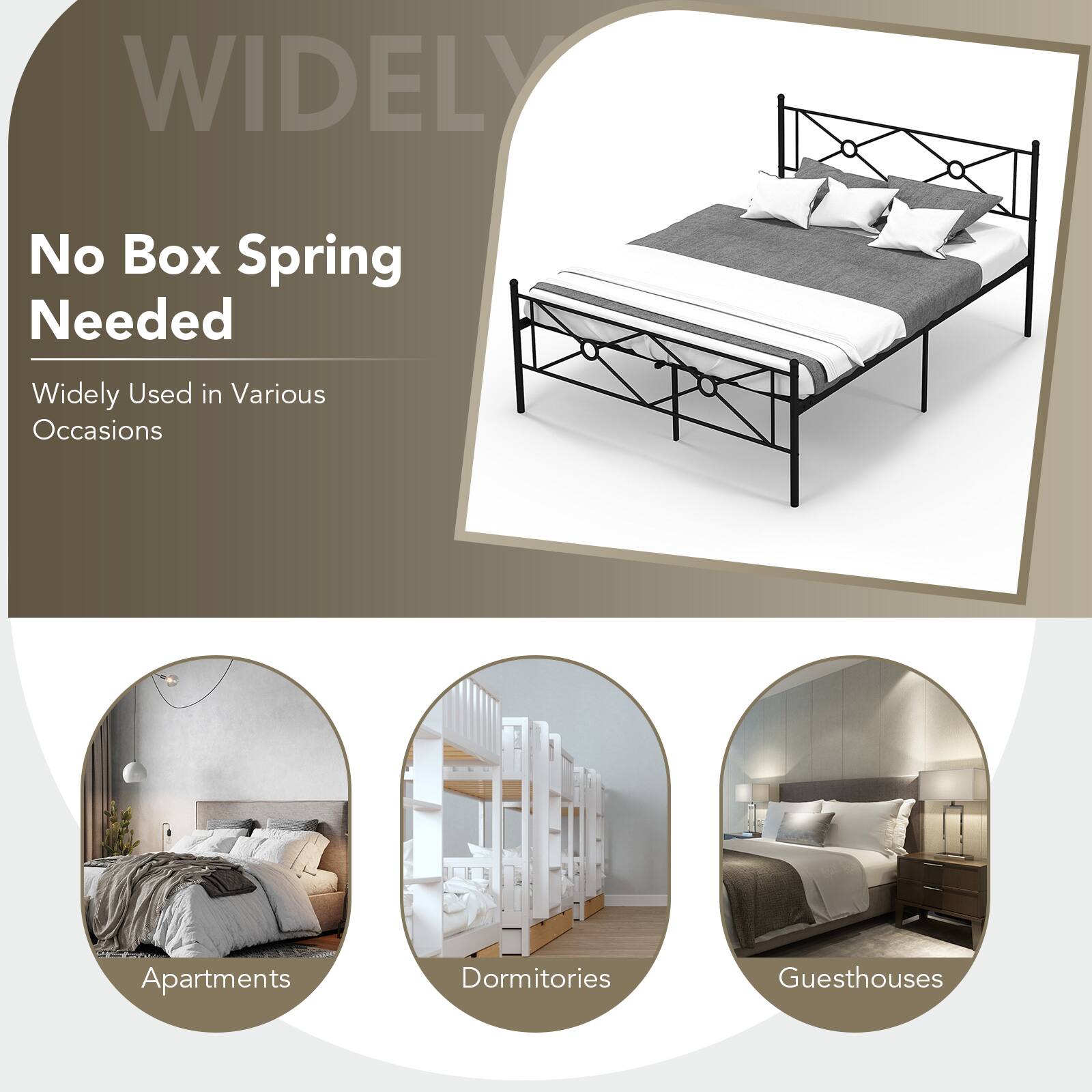 WIDELY, No Box Spring Needed, Widely Used in Various Occasions, Apartments, Dormitories, Guesthouses
