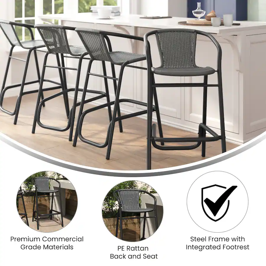 Emma Rhea Emma + Oliver Rhea Set of Four Indoor/Outdoor Restaurant Style Rattan ...