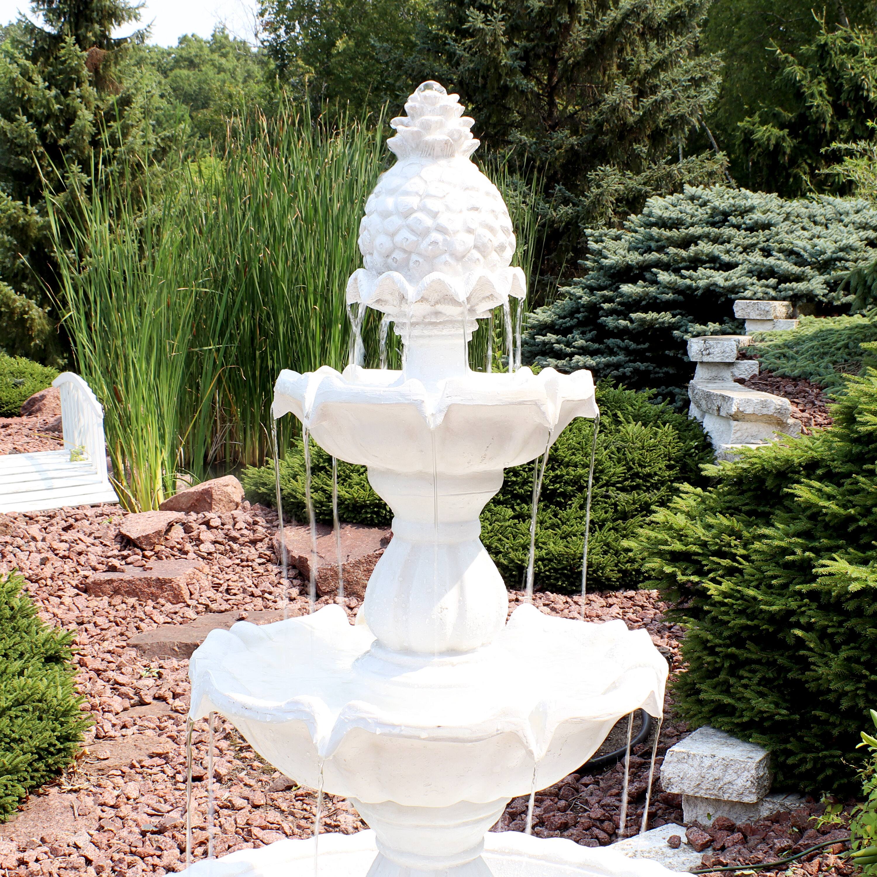 Alt View 7. Sunnydaze - Welcome Fiberglass Outdoor 3-Tier Water Fountain - White.