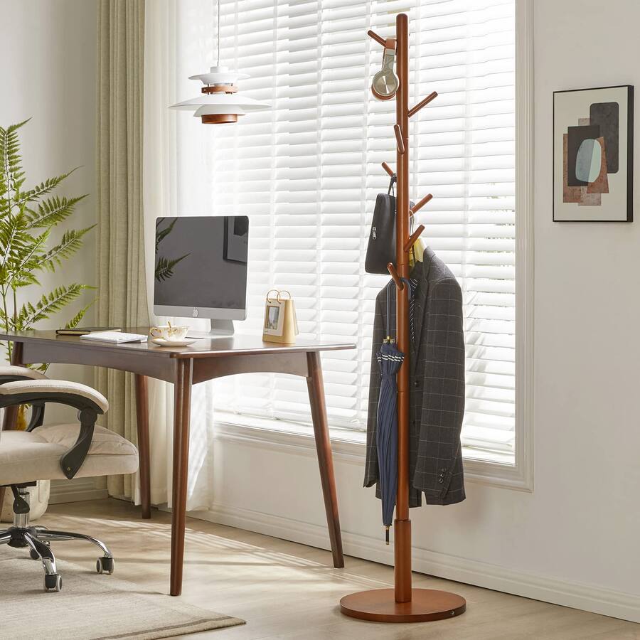 Hirose Alice Wood Coat Rack Freestanding Stand With 8 Hooks Tree 3 ...