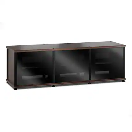 Front. Salamander Designs - Salamander Designs Synergy 237 Triple AV Cabinet (Dark Walnut with Black Glass & Black Posts) - Dark Walnut/Black.