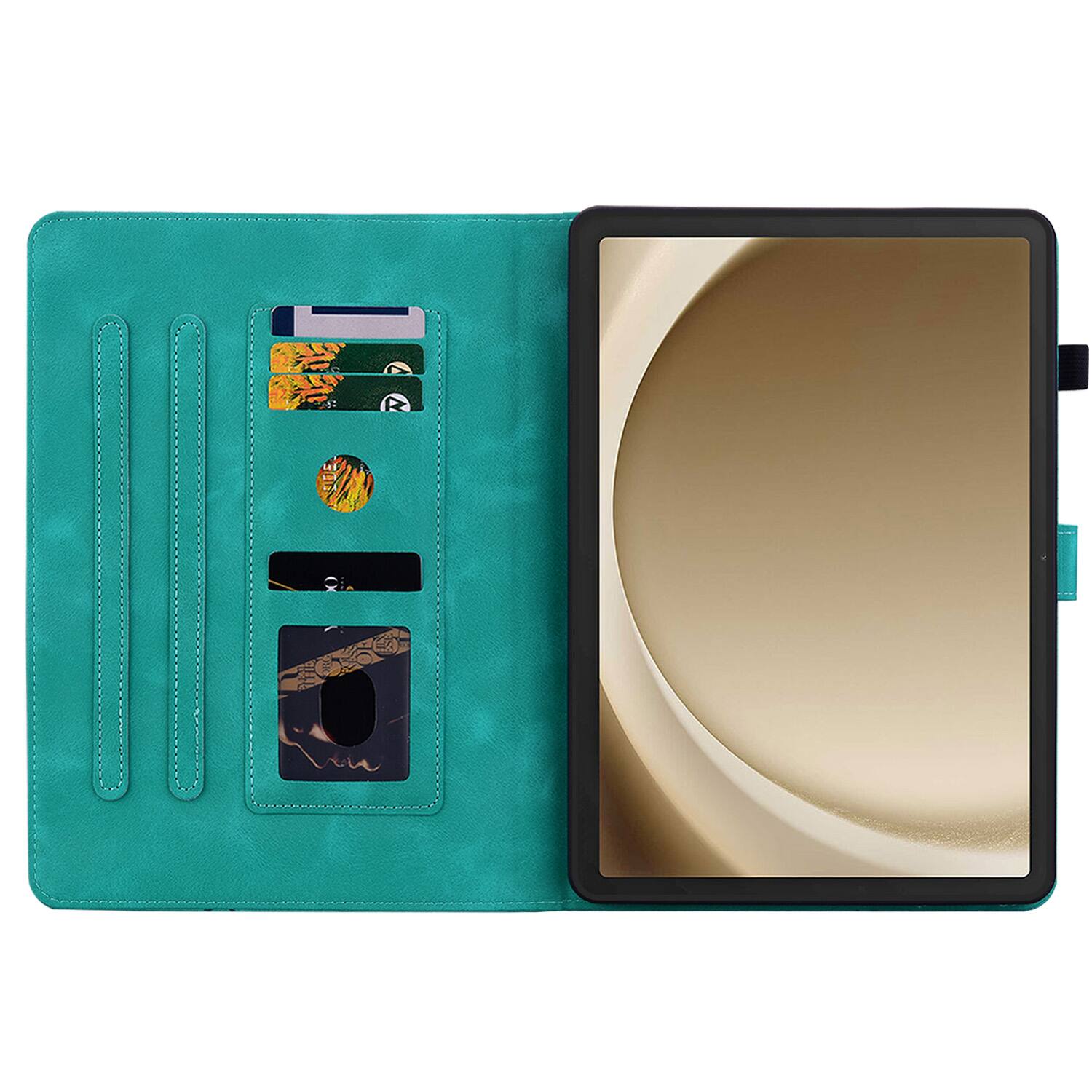 Back. Dteck - Case for Samsung Galaxy Tab A9 8.7" 2023 (SM-X110) with Card Holder Kickstand,Embossed Pattern PU Leather Flip Cover - Green.