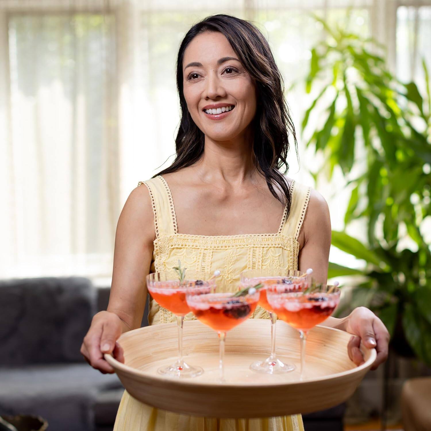 Angle. Lexa - Bamboo Serving Tray w/ Handles, 16 Inch, Natural Bamboo - Natural.